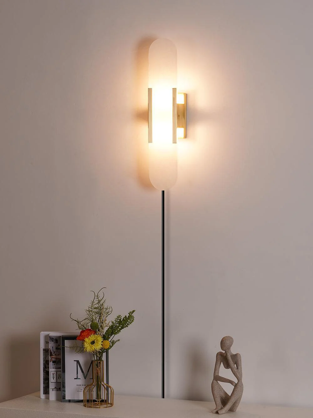 Melange Elongated Alabaster Plug-in Sconce - Image 33