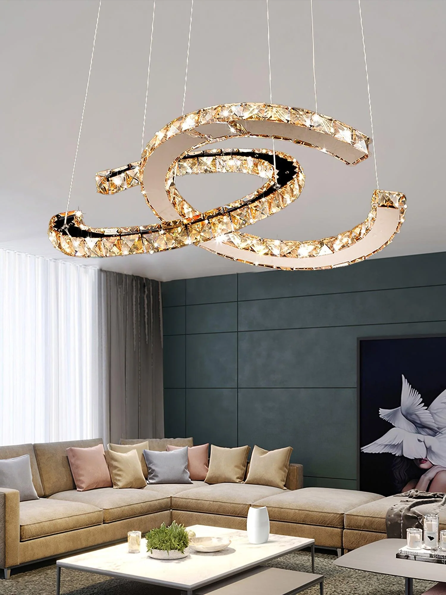 Modern Crystal Double C Chandelier - Image 10