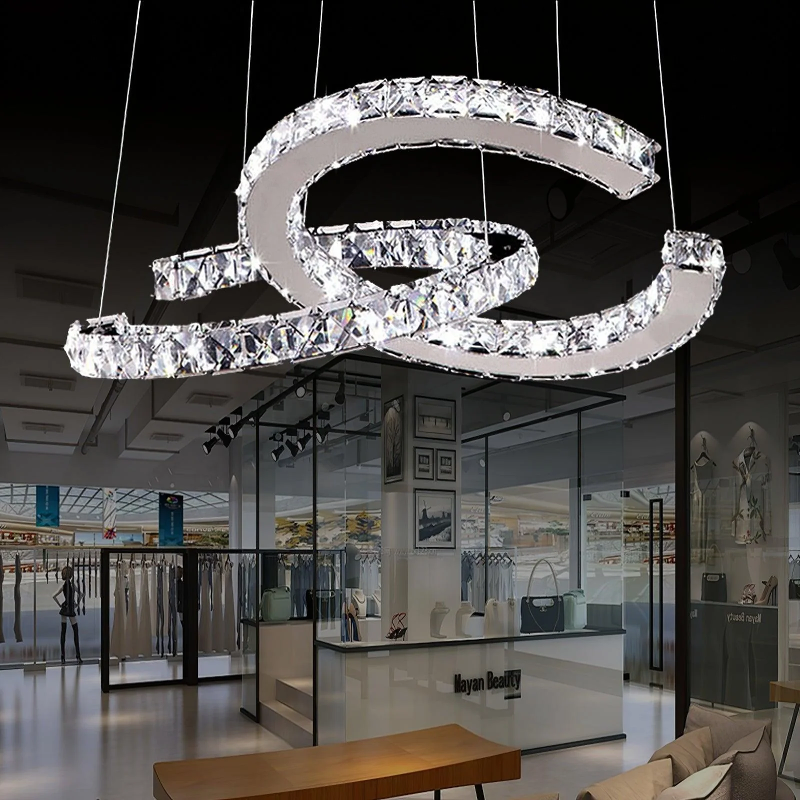 Modern Crystal Double C Chandelier - Image 12