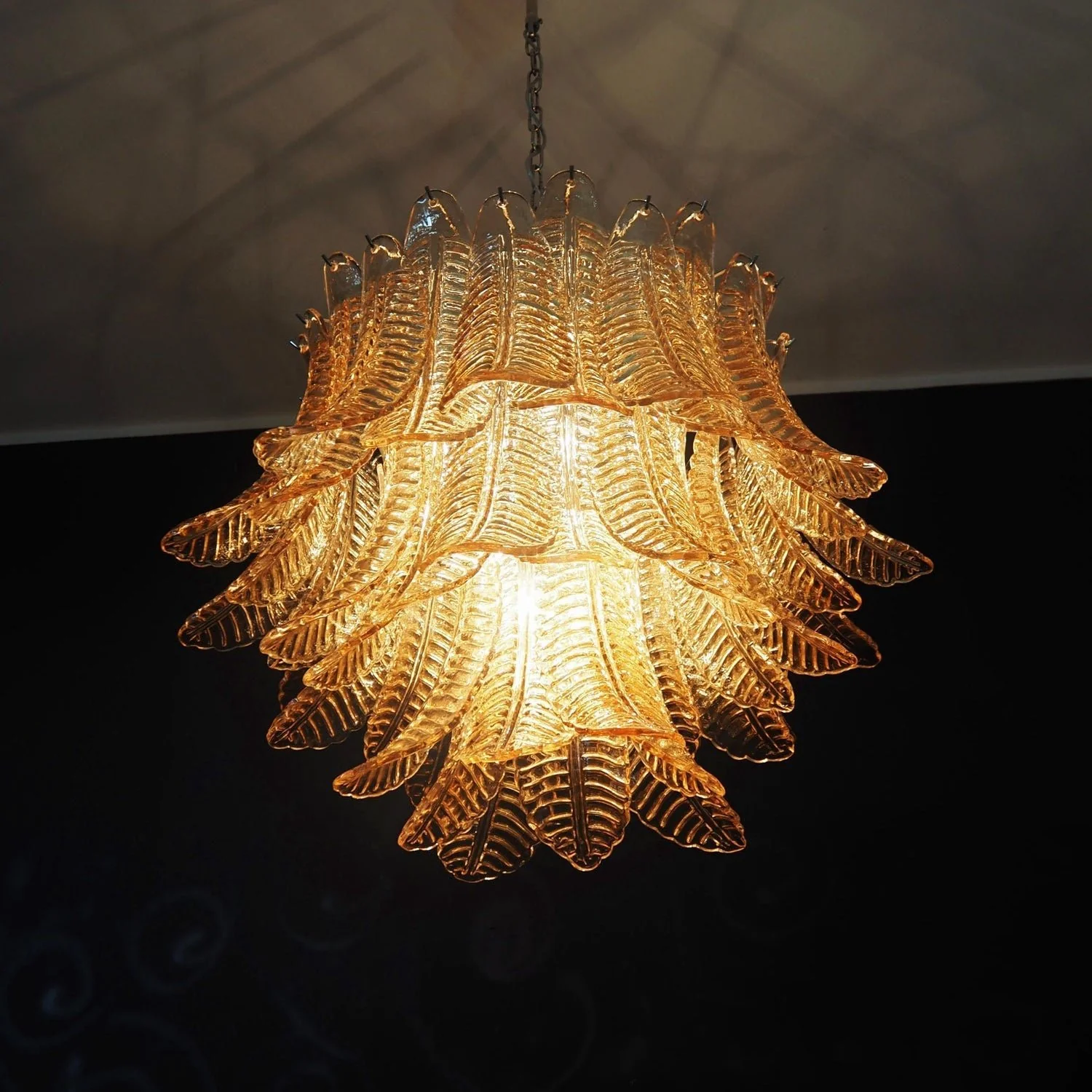 Murano Amber Glass Leaf Chandelier - Image 11