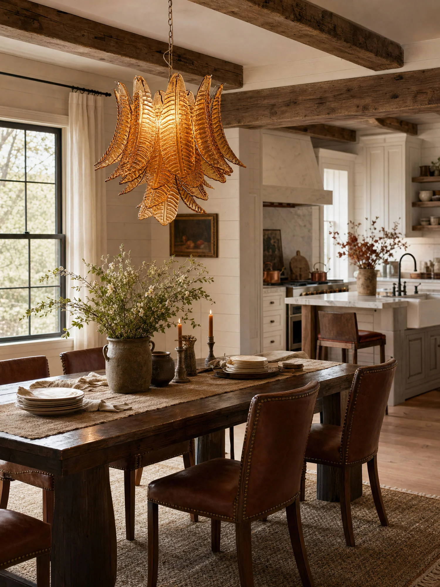 Murano Amber Glass Leaf Chandelier - Image 5