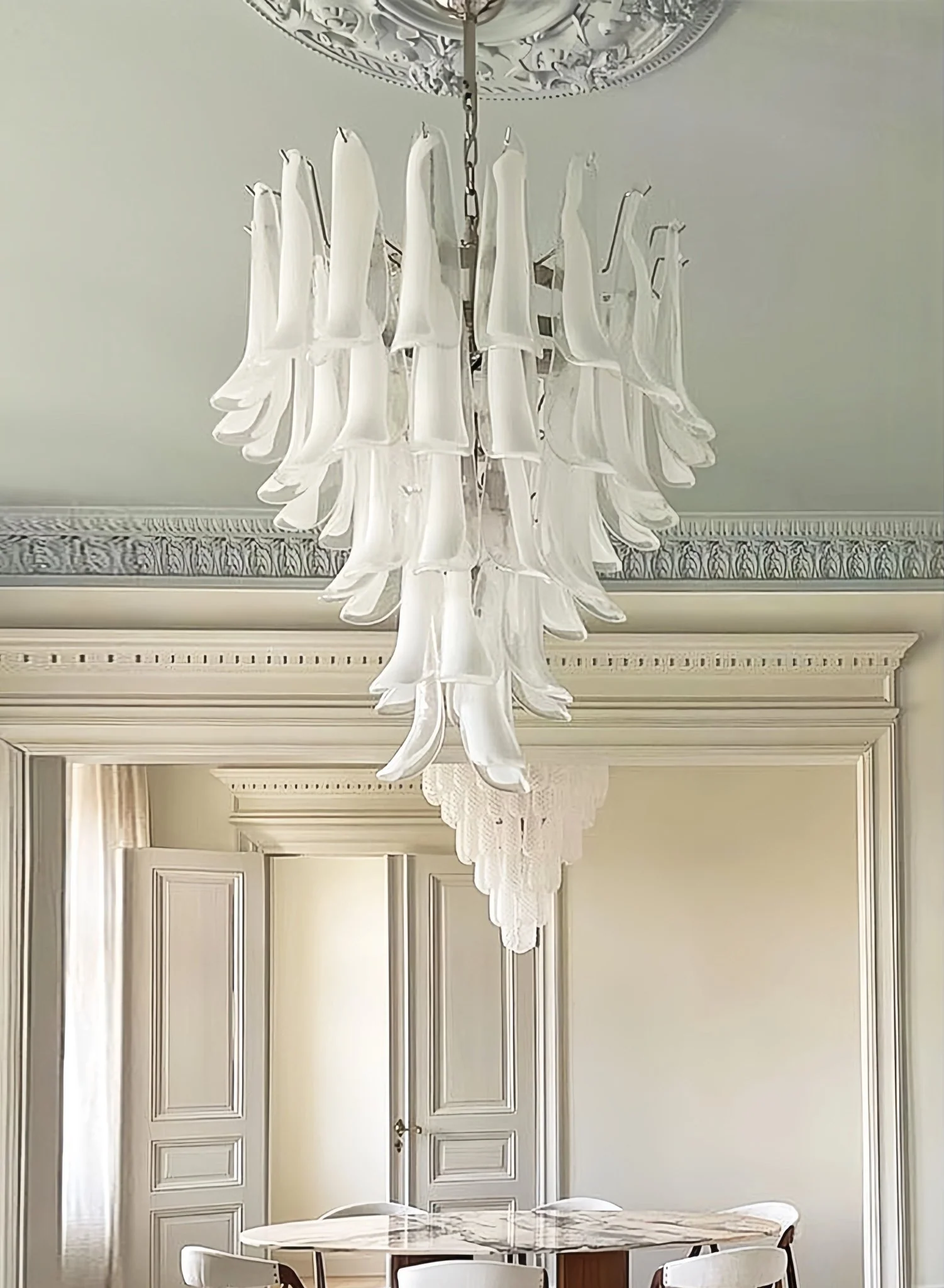 Murano White Glass Petals Chandelier - Image 16