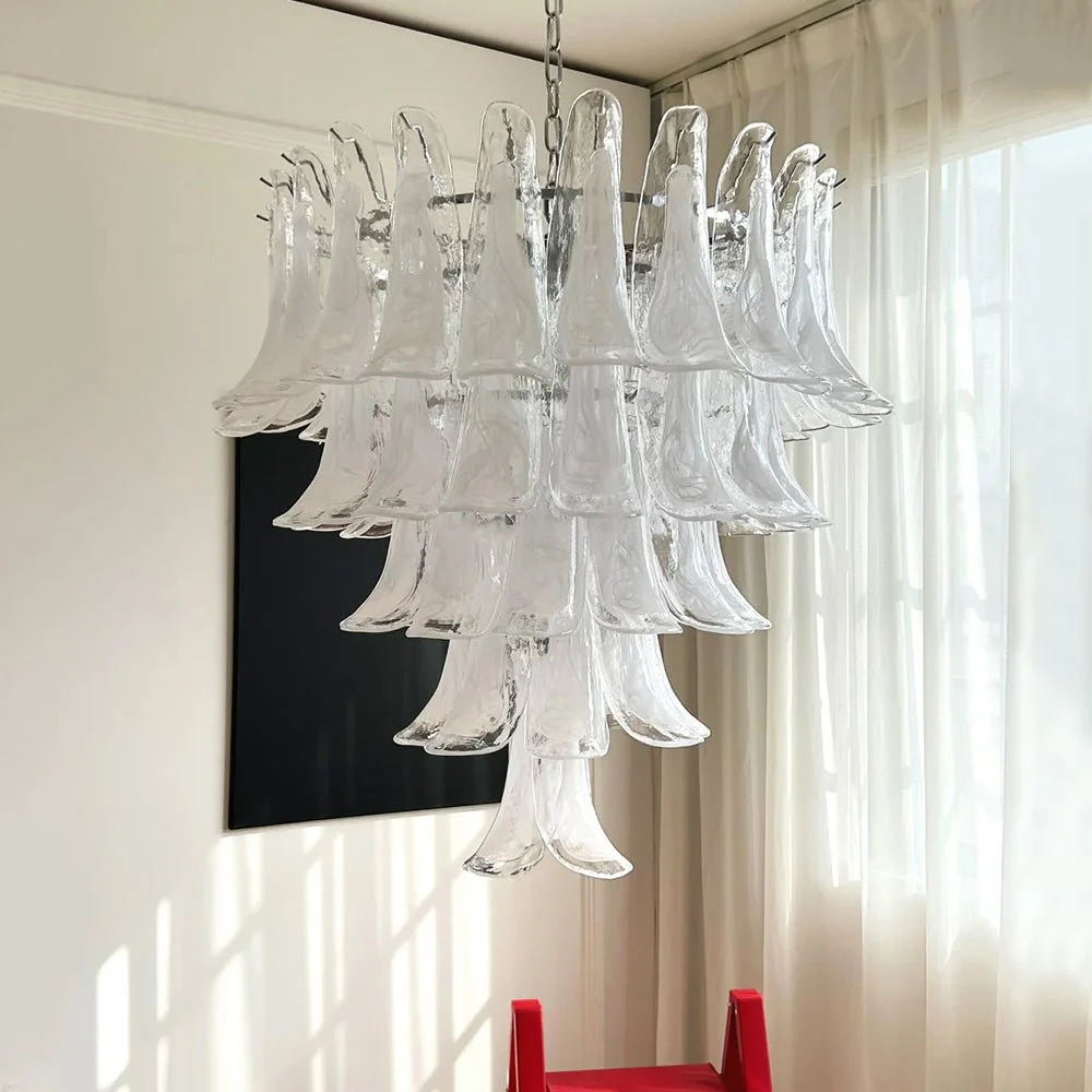 Murano White Glass Petals Chandelier - Image 21