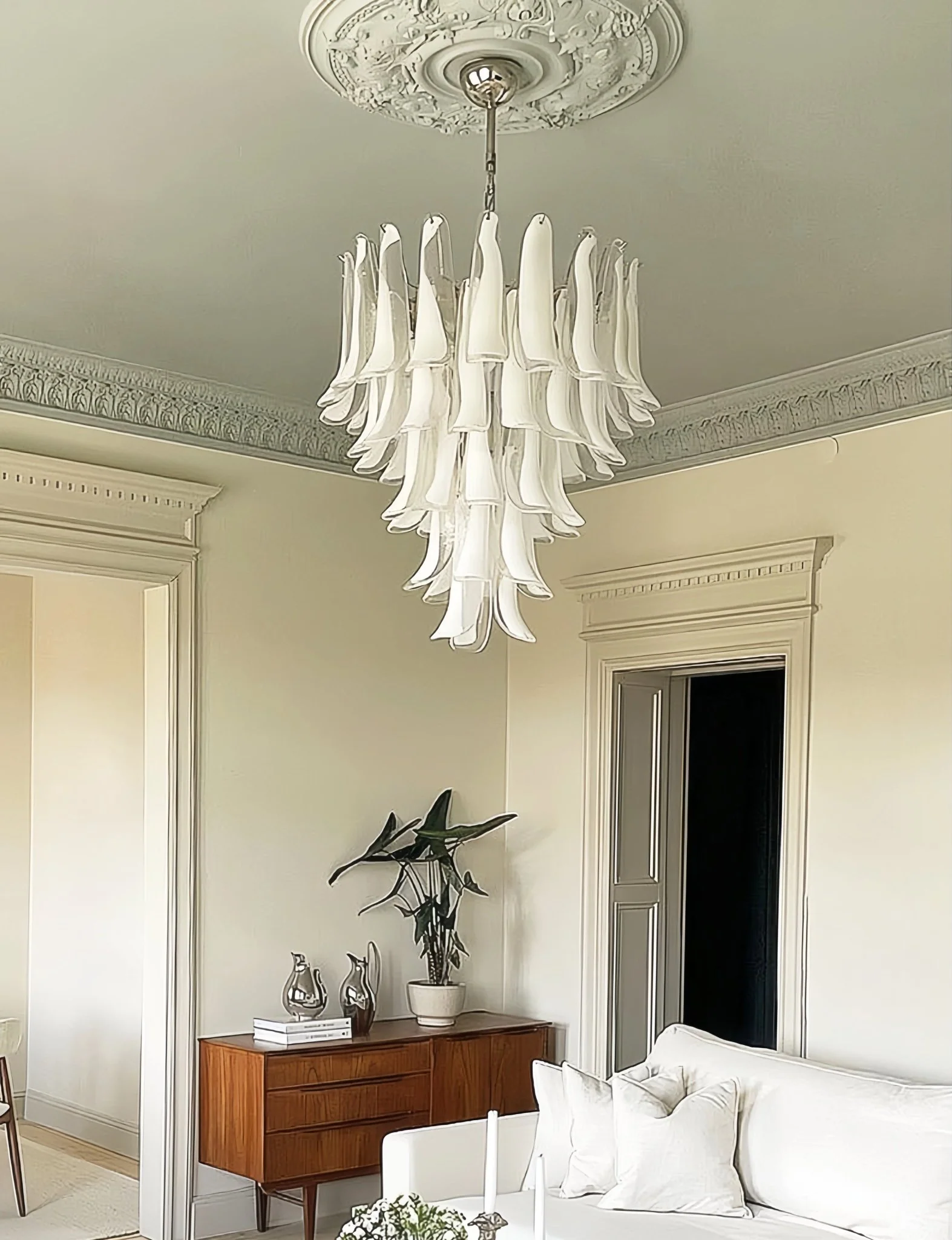 Murano White Glass Petals Chandelier - Image 24