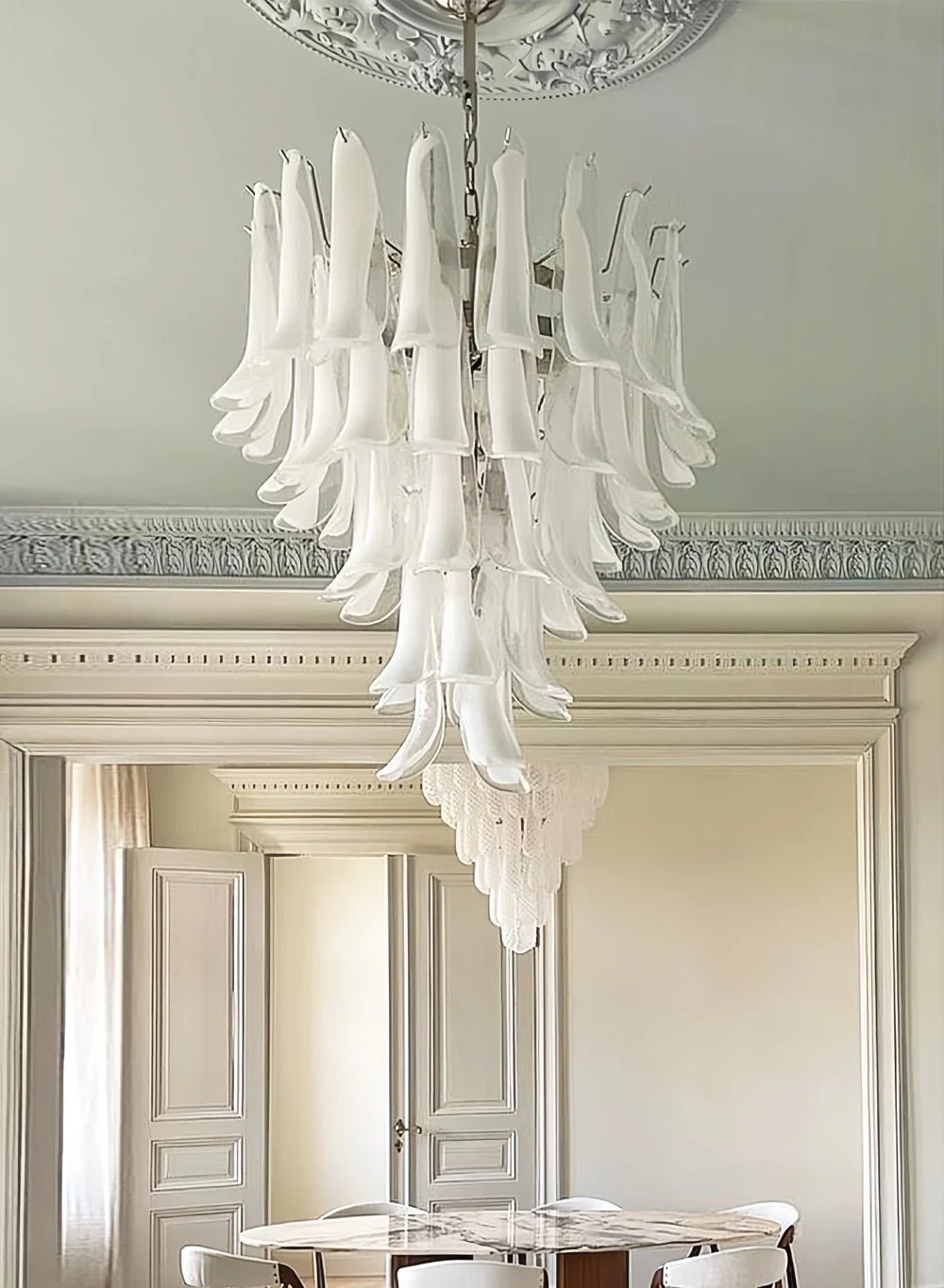 Murano White Glass Petals Chandelier - Image 25