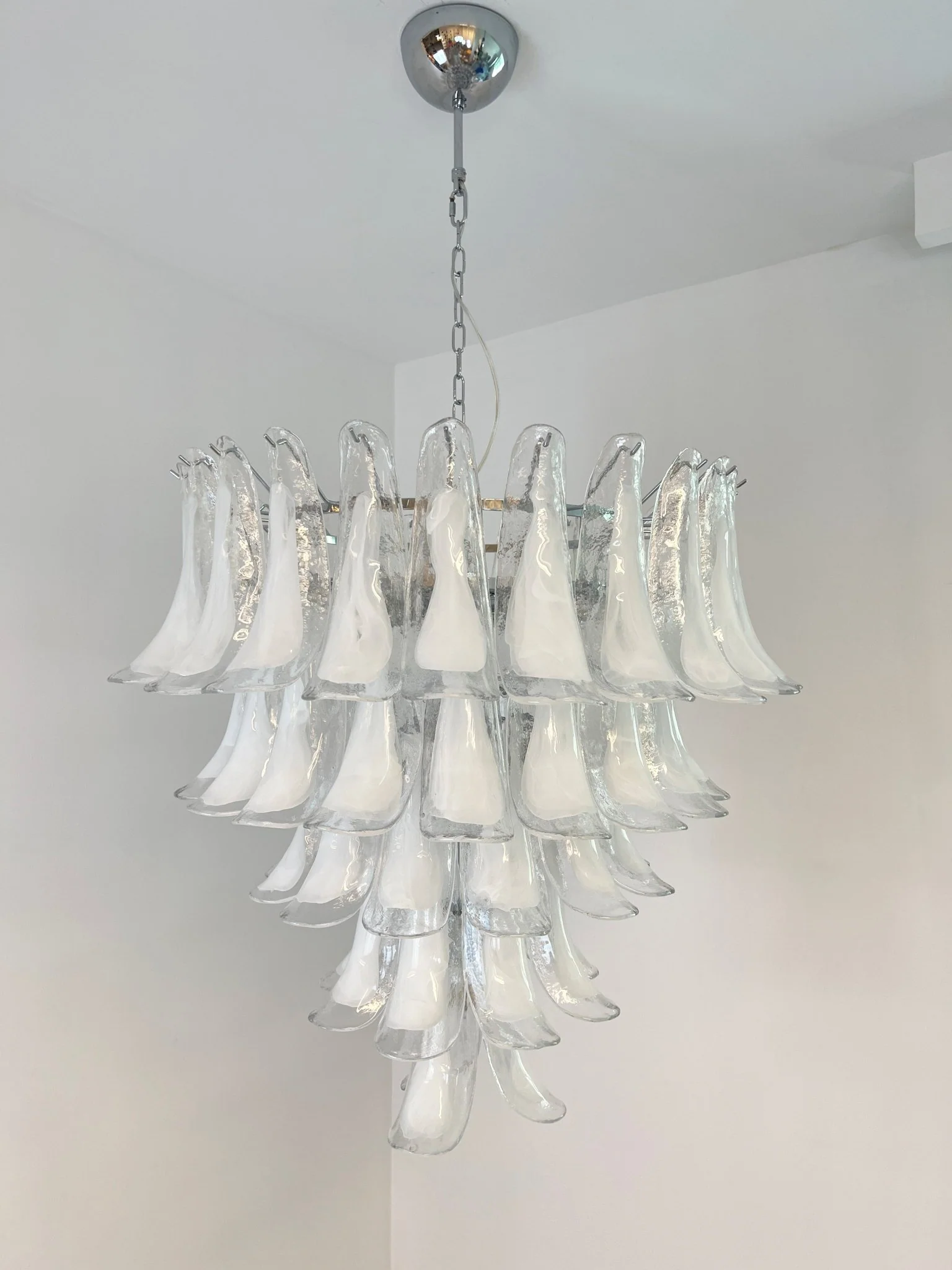 Murano White Glass Petals Chandelier - Image 6