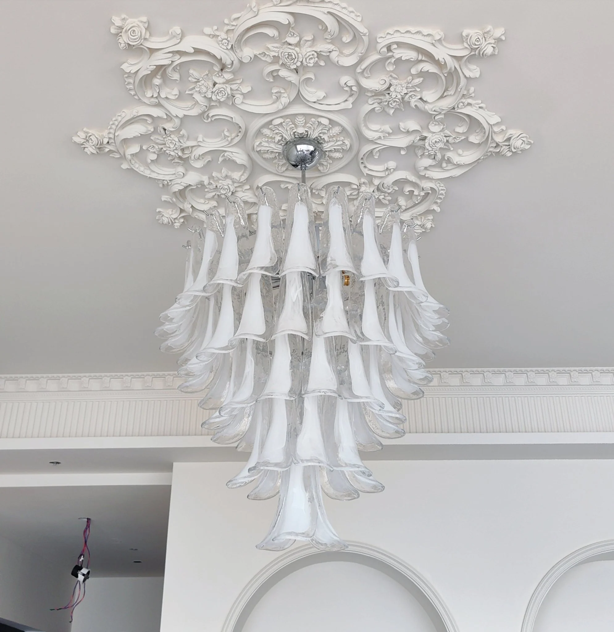 Murano White Glass Petals Chandelier - Image 8