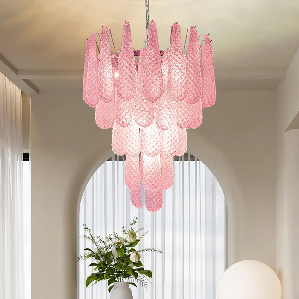 Murano Pink Glass Droplet Chandelier - Image 2
