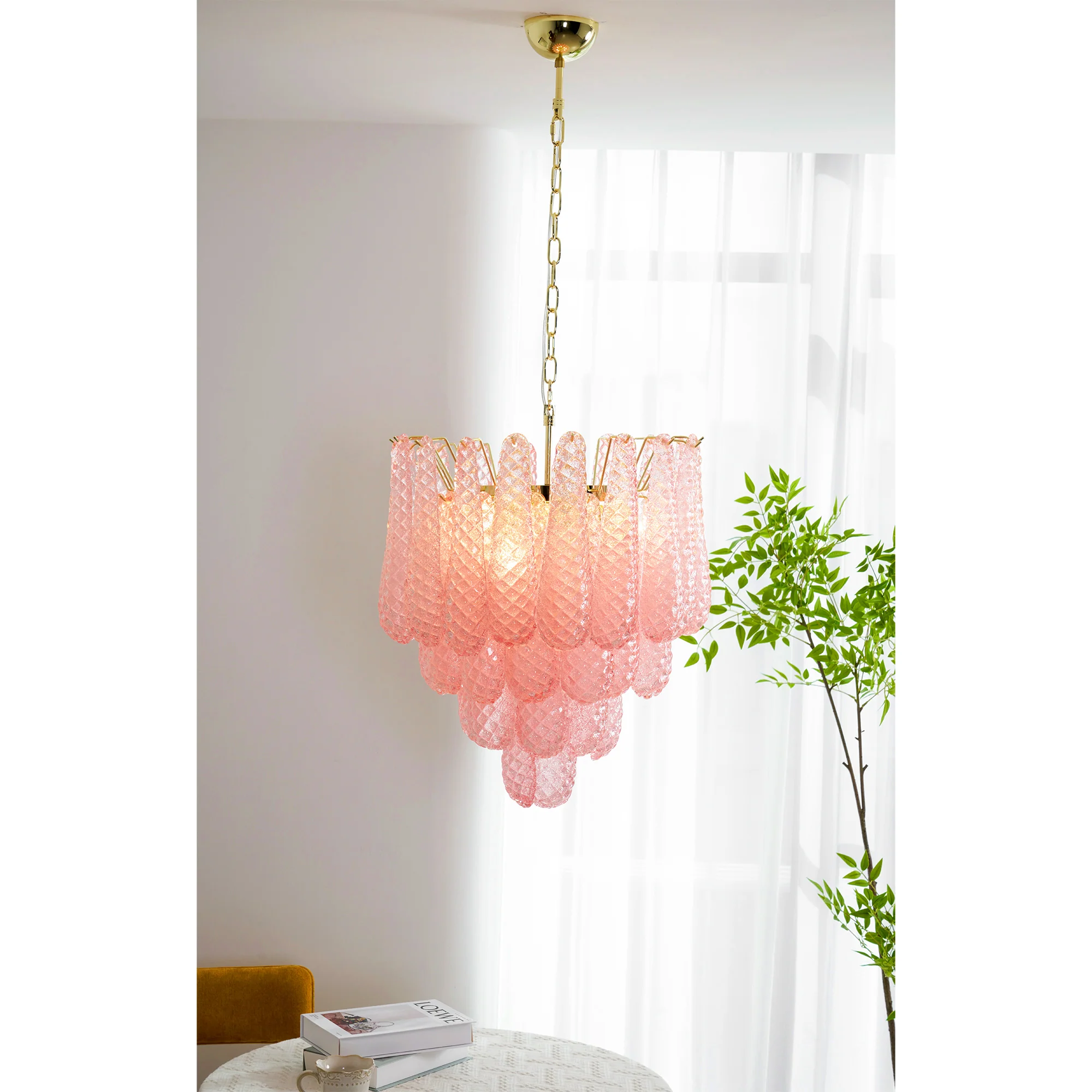 Murano Pink Glass Droplet Chandelier - Image 7