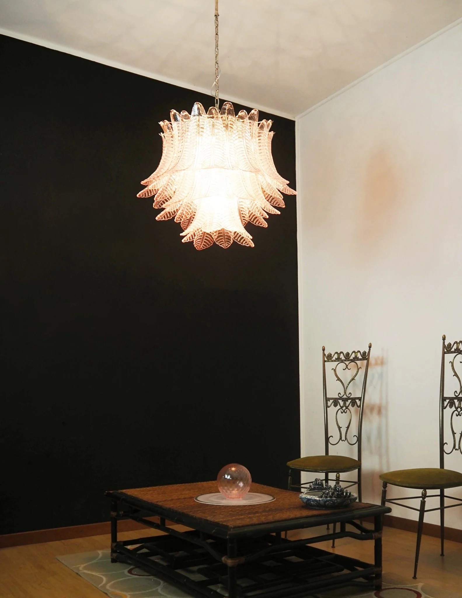 Murano Pink Glass Leaf Chandelier - Image 12