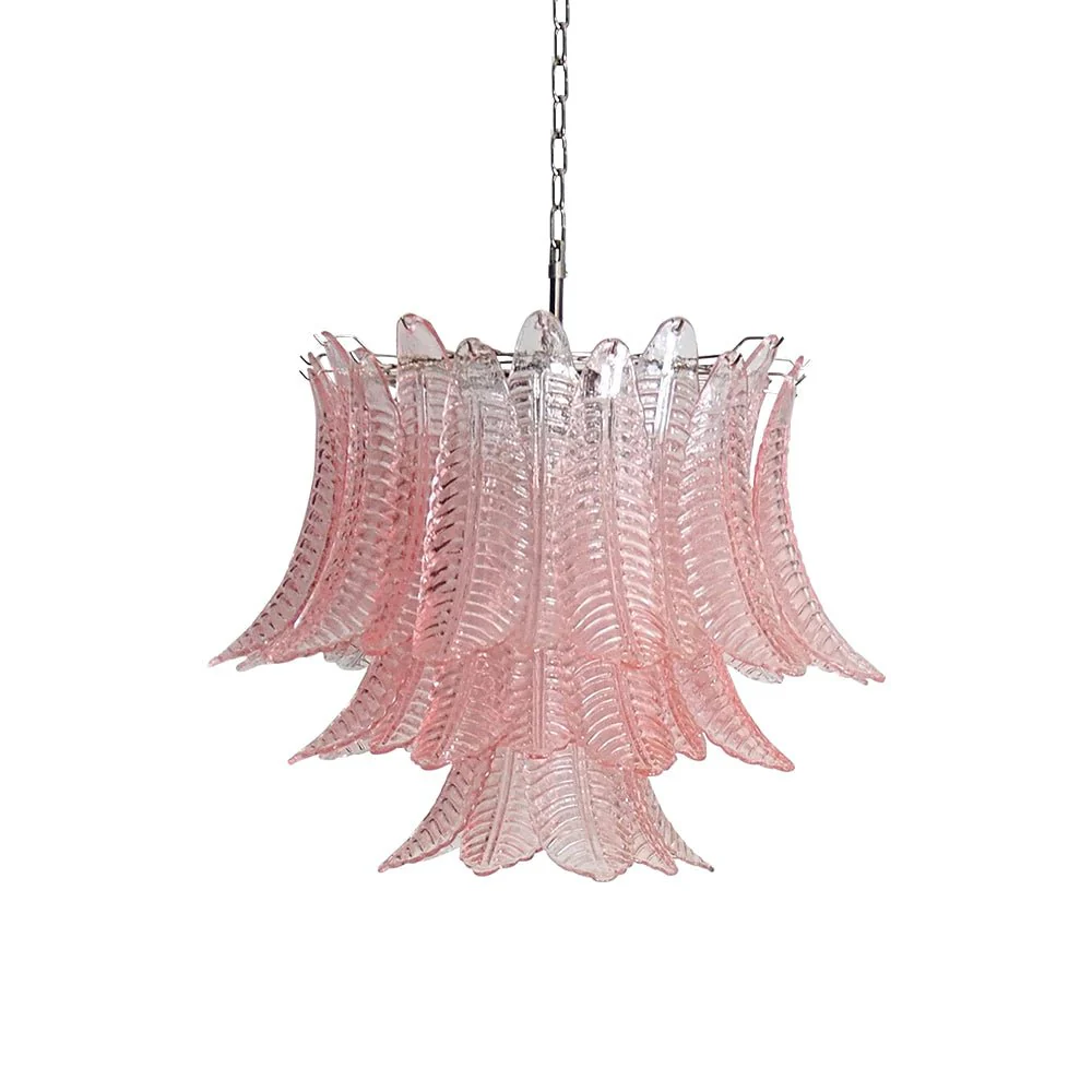 Murano Pink Glass Leaf Chandelier - Image 15