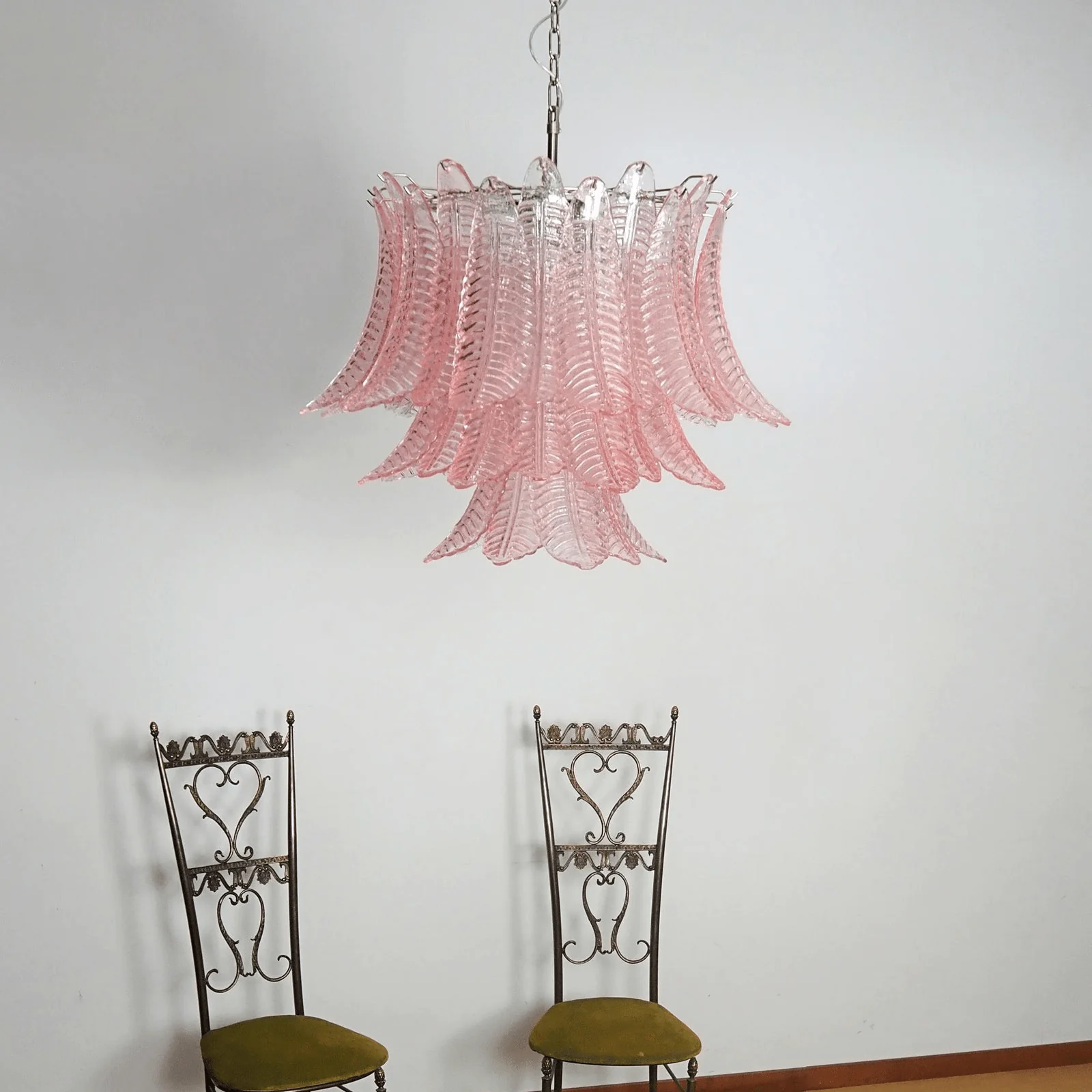 Murano Pink Glass Leaf Chandelier - Image 3