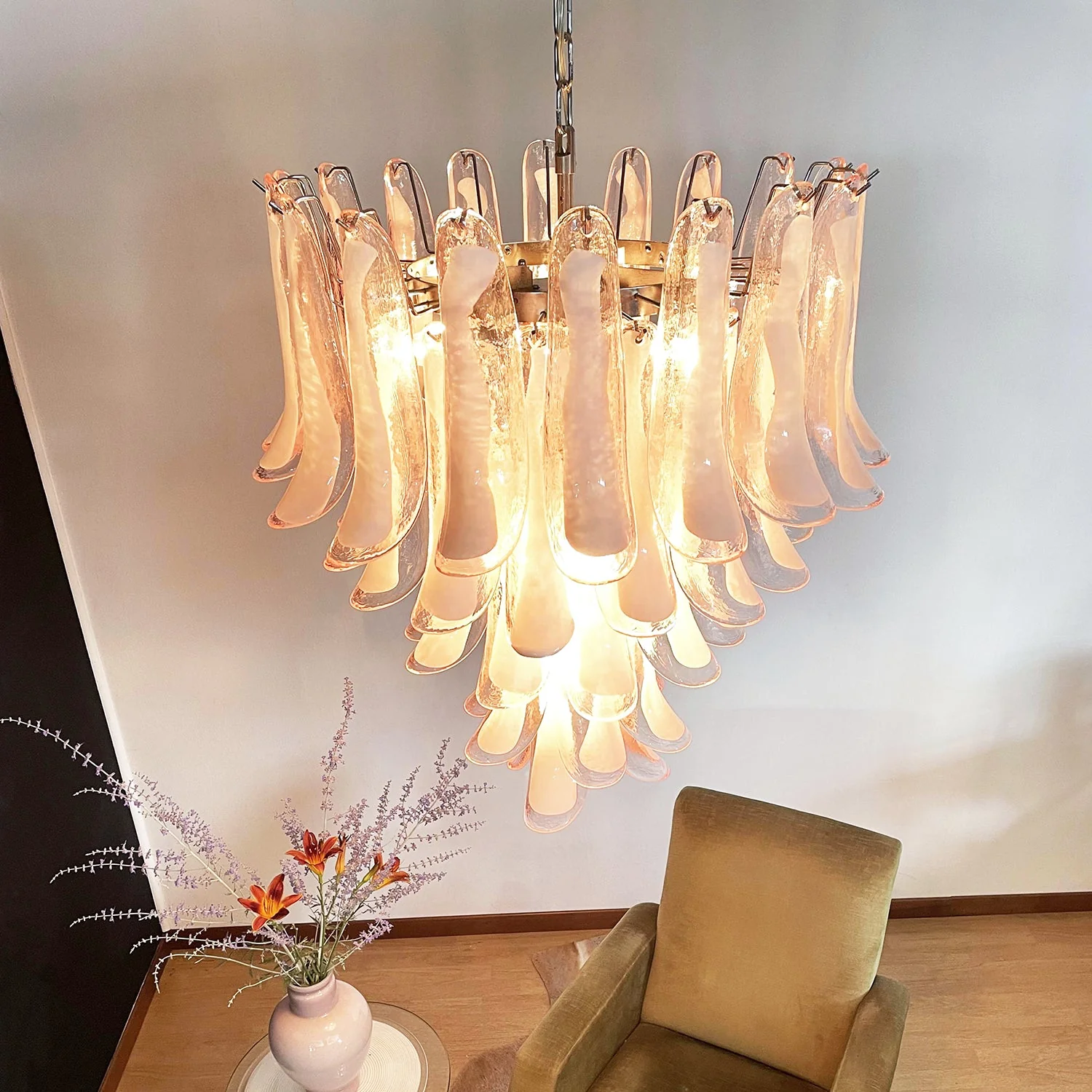 Murano Pink Glass Petals Chandelier - Image 4