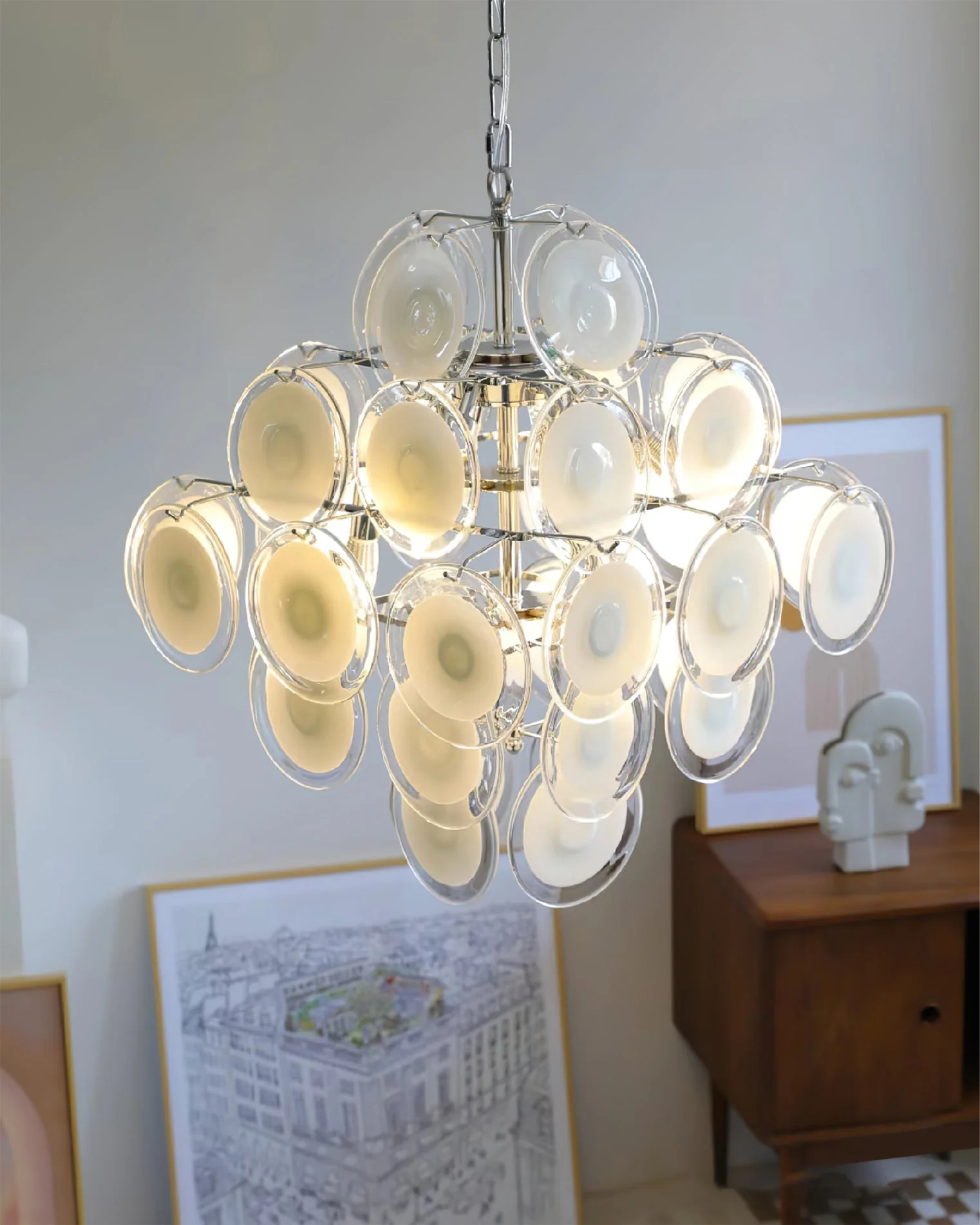 Murano Disc White Glass Chandelier - Image 11