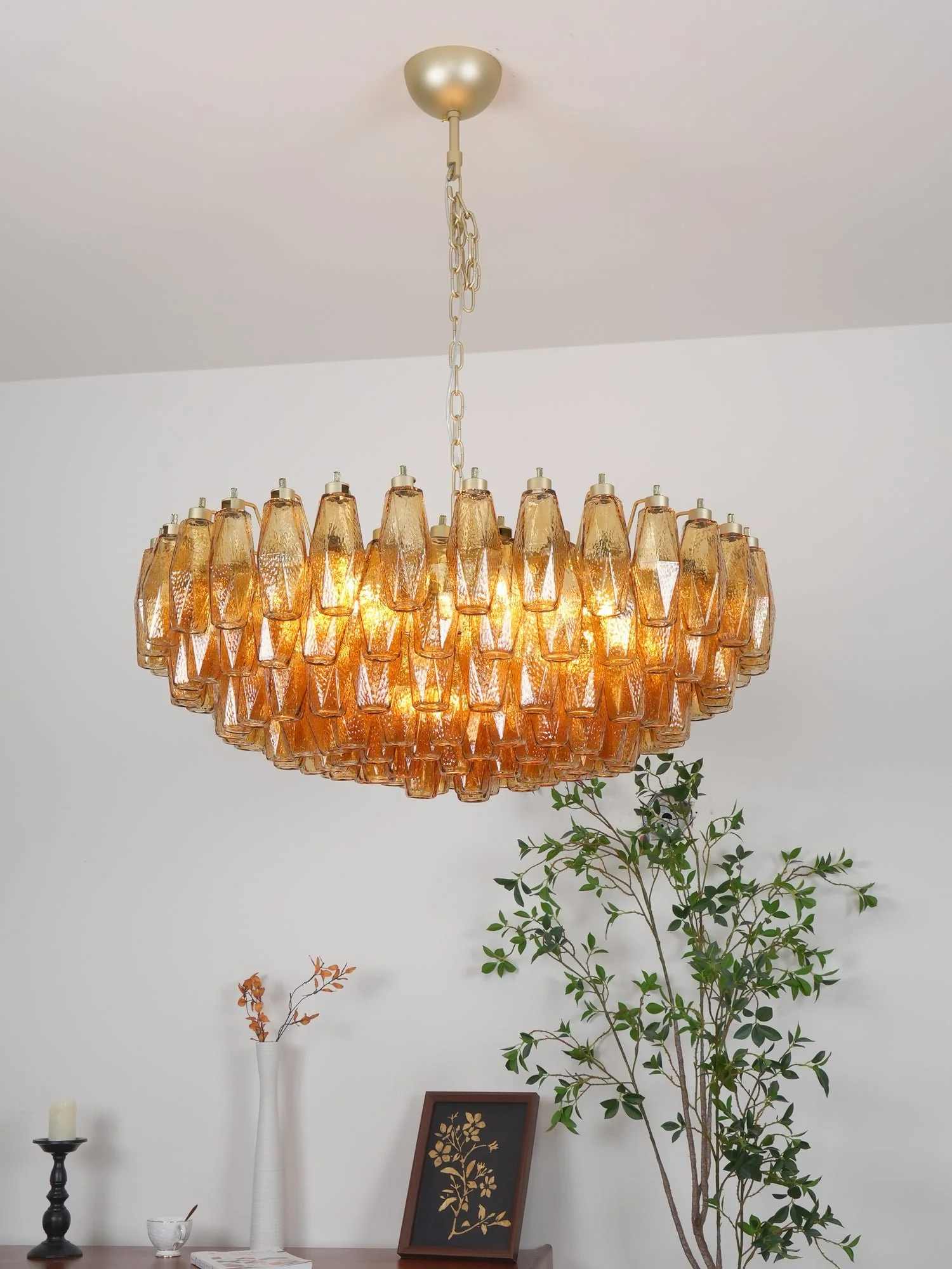 Murano Rhombus Amber Glass Chandelier - Image 28