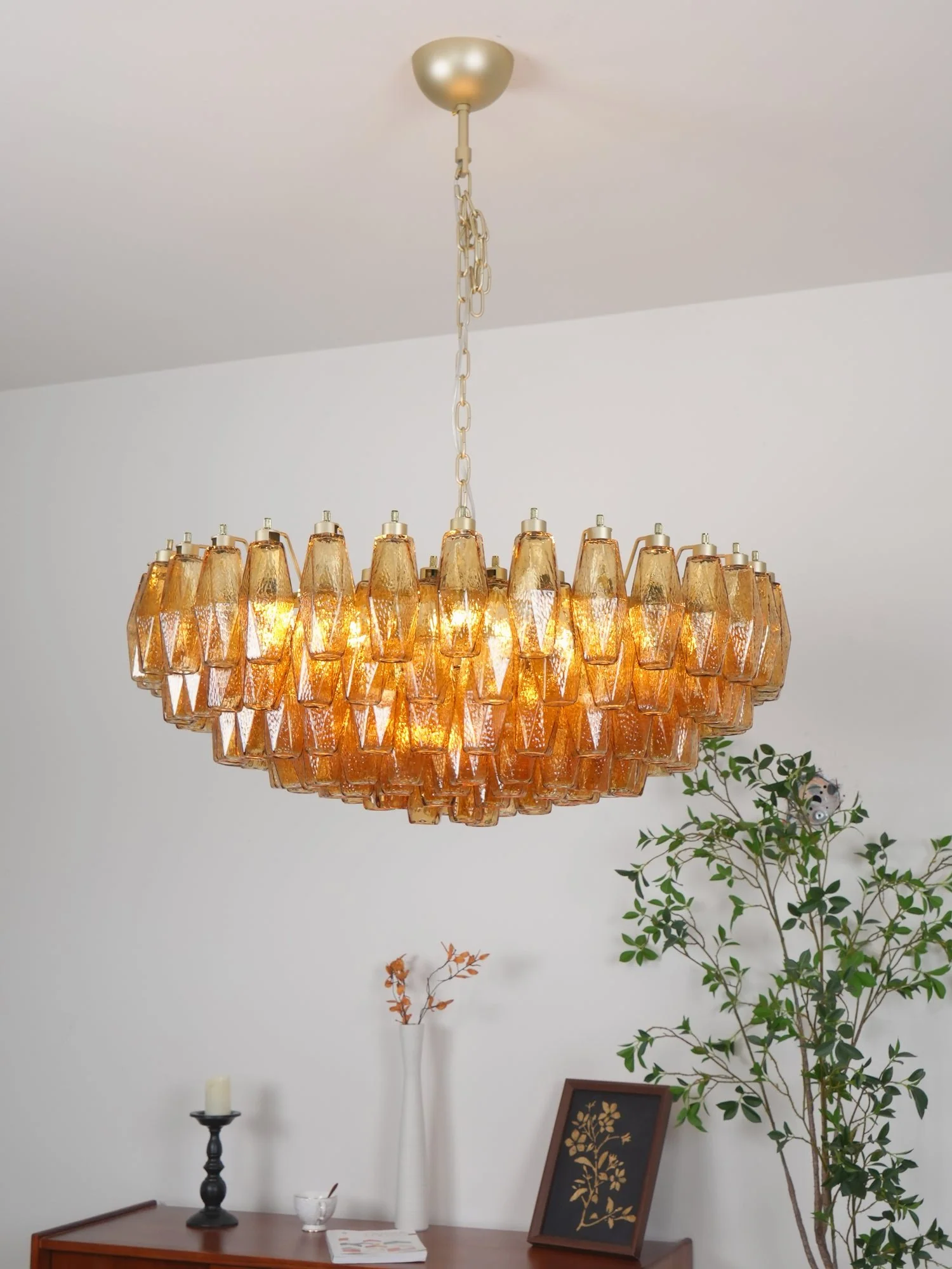 Murano Rhombus Amber Glass Chandelier - Image 29