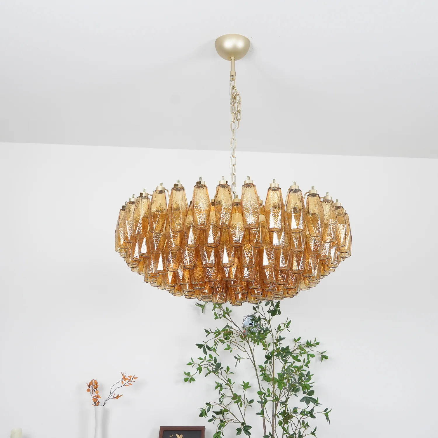 Murano Rhombus Amber Glass Chandelier - Image 32