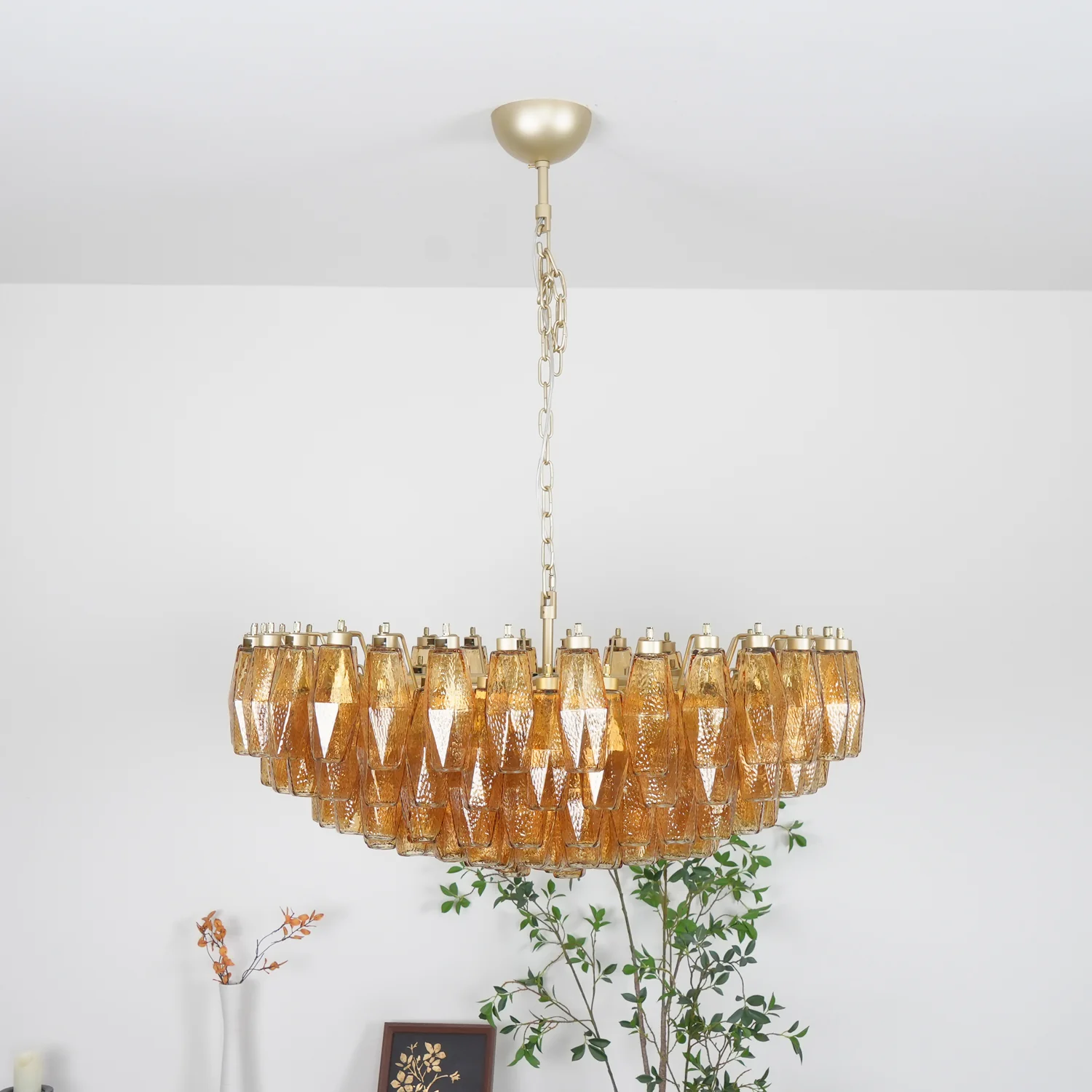 Murano Rhombus Amber Glass Chandelier - Image 33