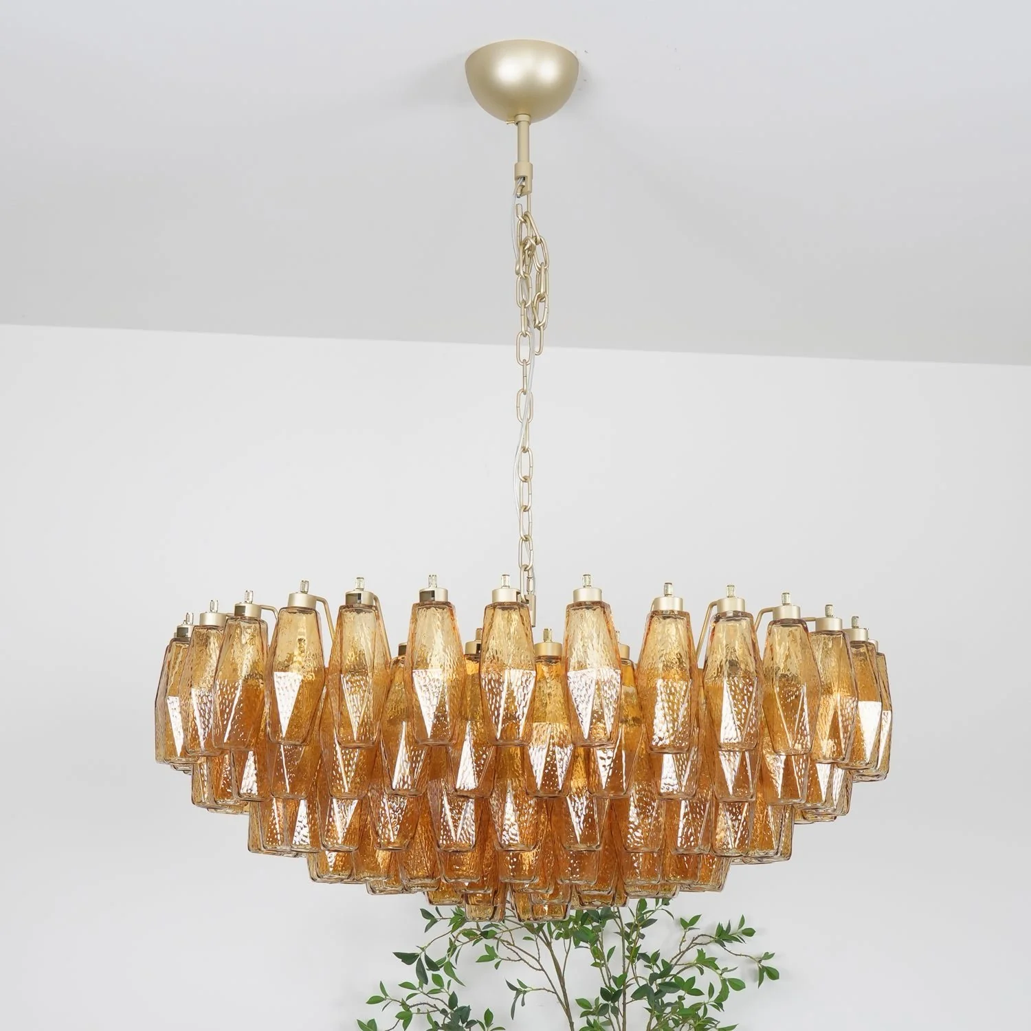 Murano Rhombus Amber Glass Chandelier - Image 4
