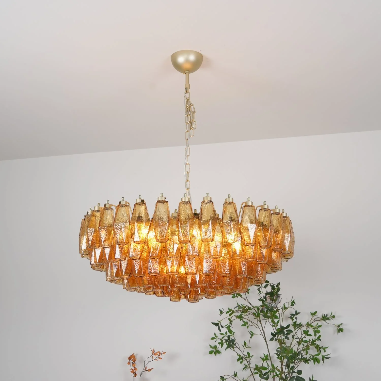 Murano Rhombus Amber Glass Chandelier - Image 5