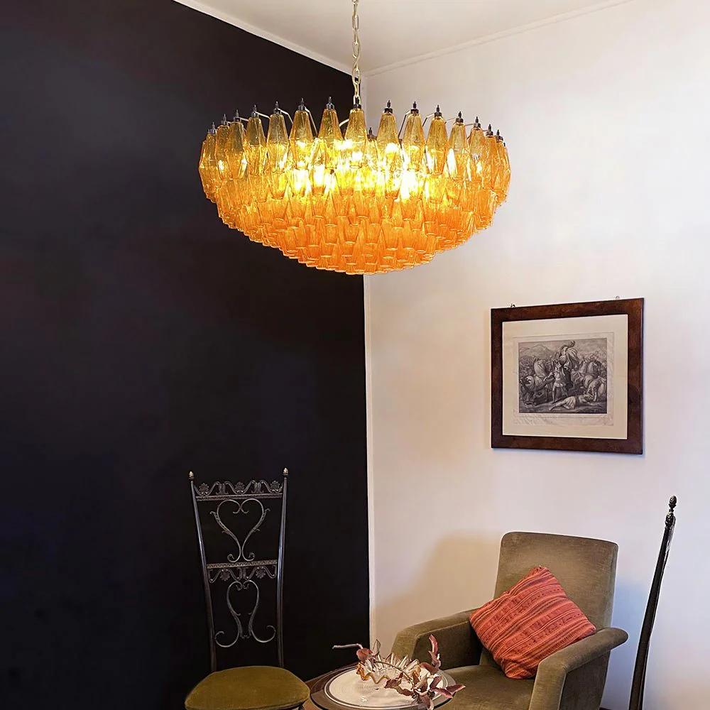Murano Rhombus Amber Glass Chandelier - Image 9