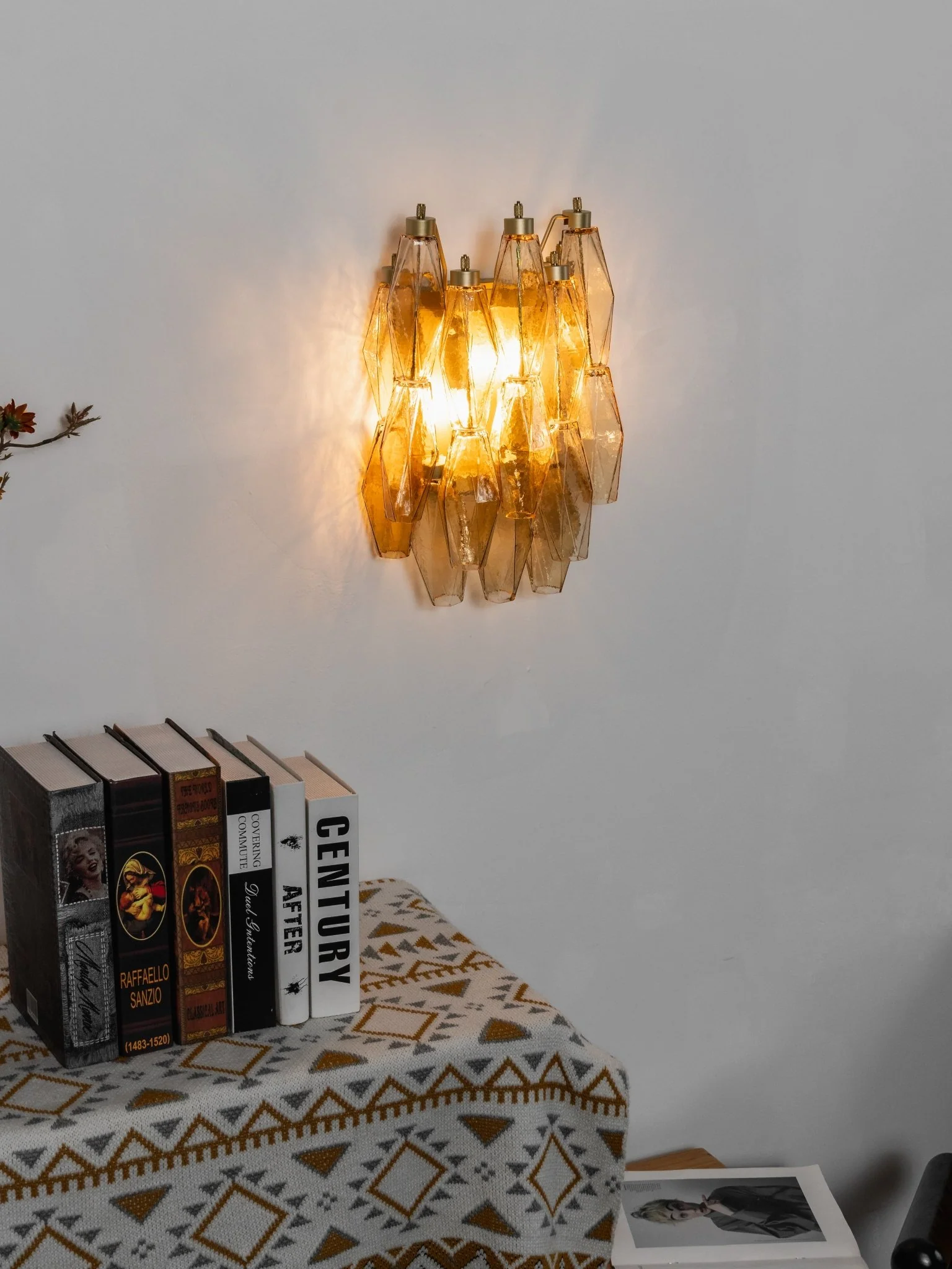 Murano Rhombus Amber Glass Wall Lamp - Image 4