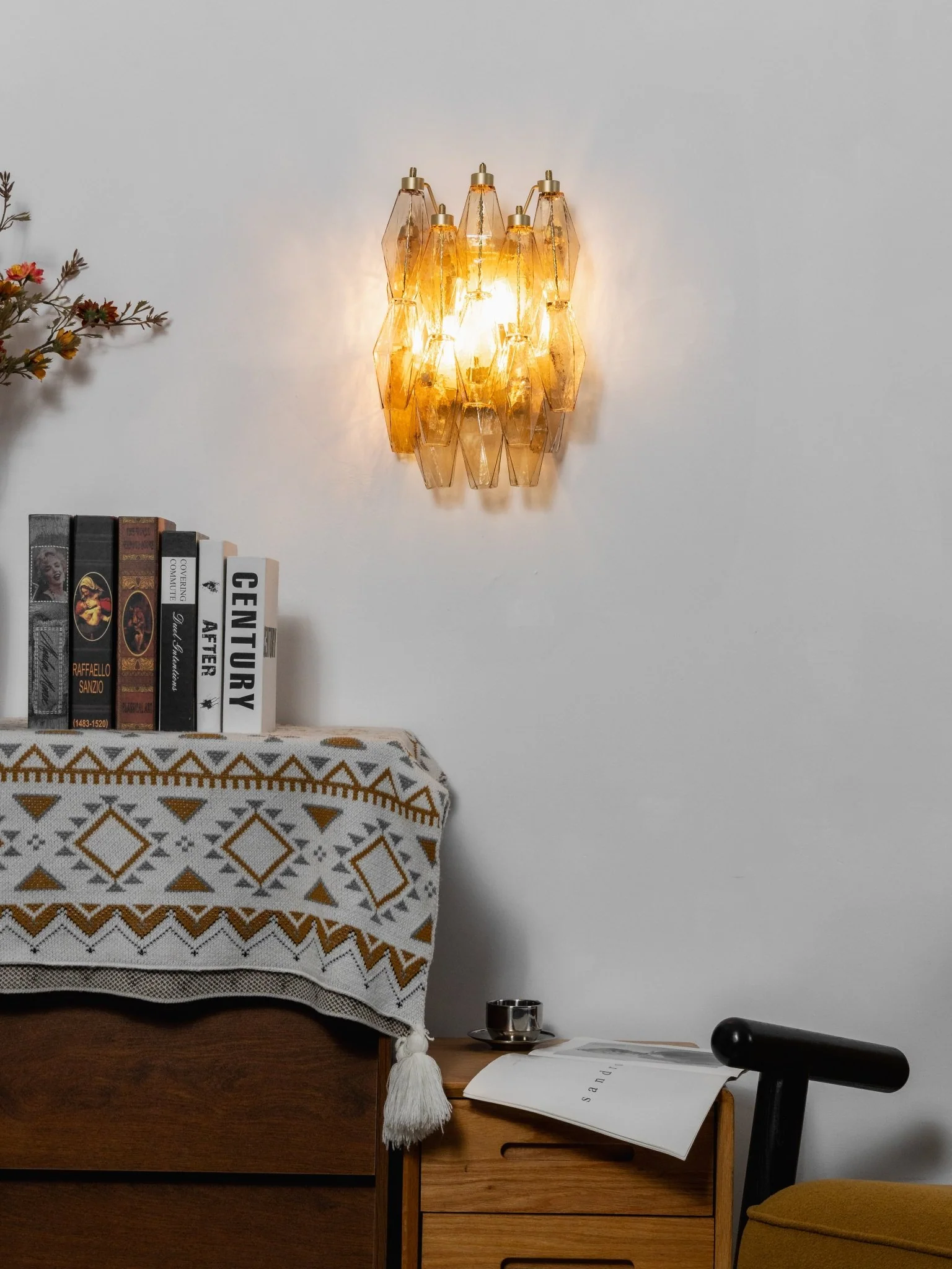 Murano Rhombus Amber Glass Wall Lamp - Image 5