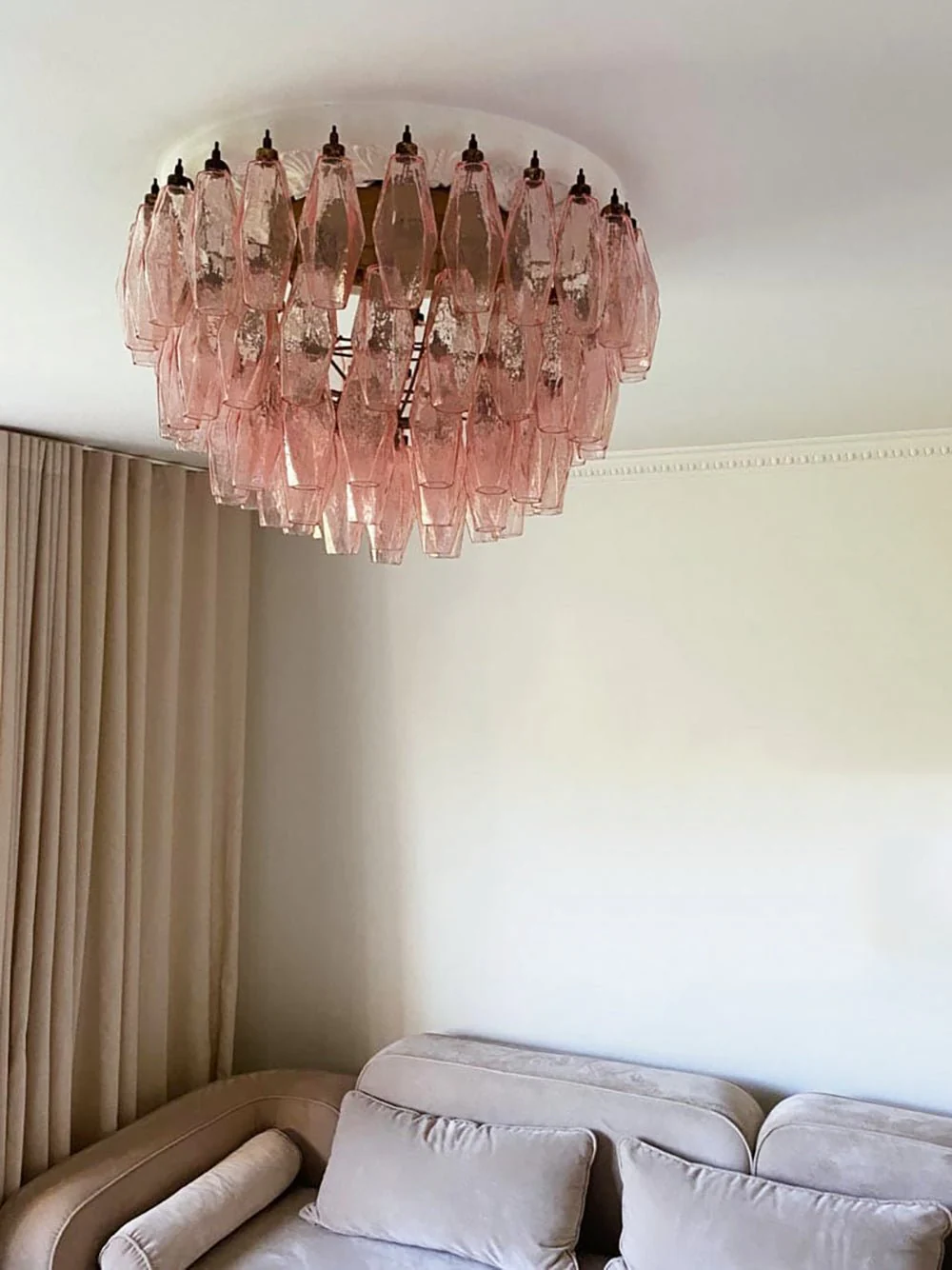 Murano Rhombus Pink Glass Ceiling Lamp - Image 3
