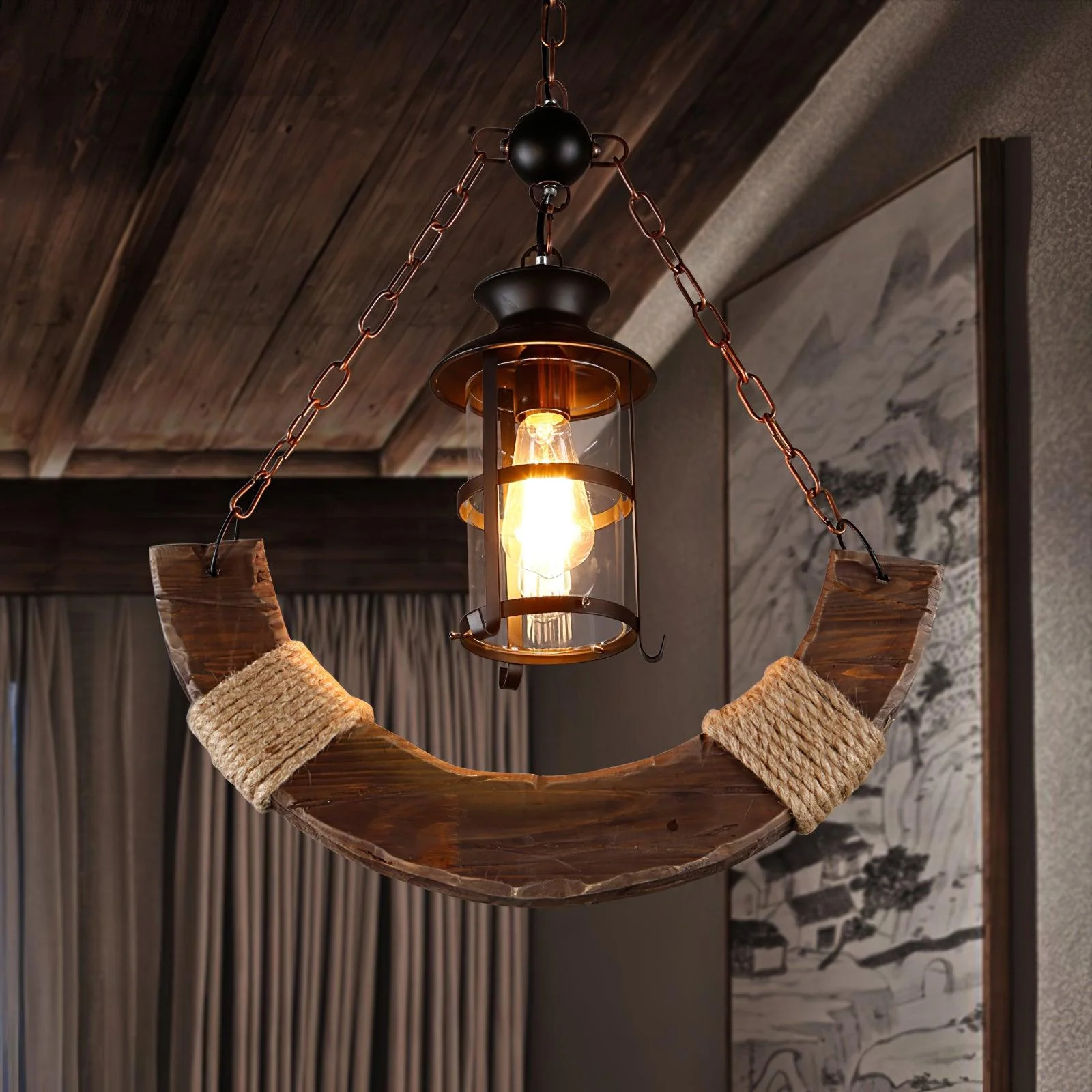 Nautical Industrial Style Wooden Chandelier - Image 21