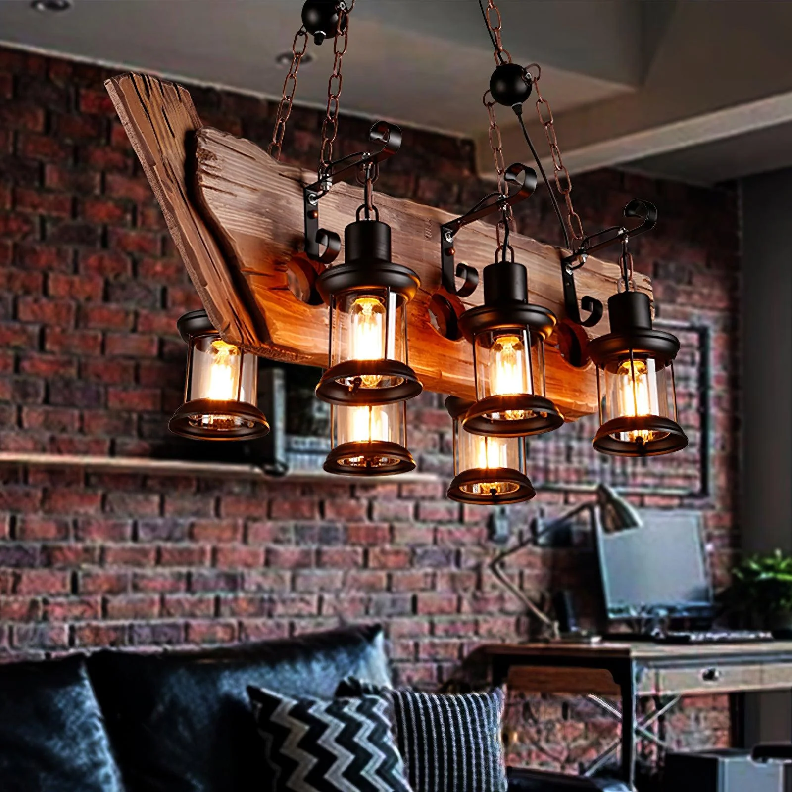 Nautical Industrial Style Wooden Chandelier - Image 60