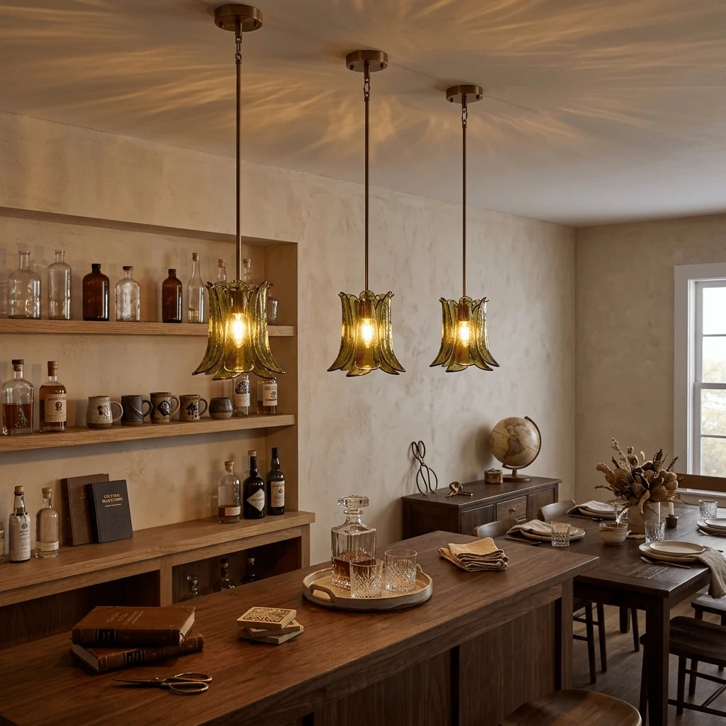 Olive Petal Glass Pendant Lamp - Image 3