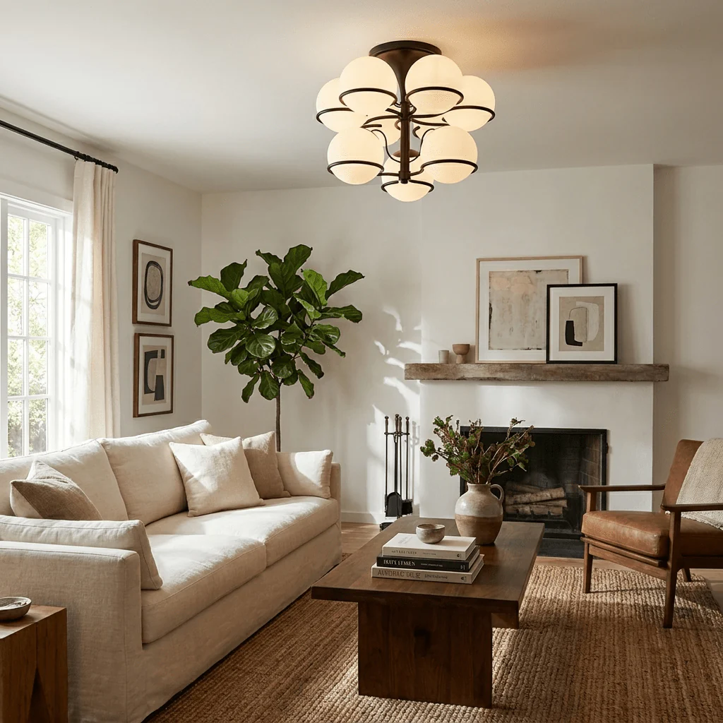 Opal Glass Globe Semiflush Chandelier - Image 4