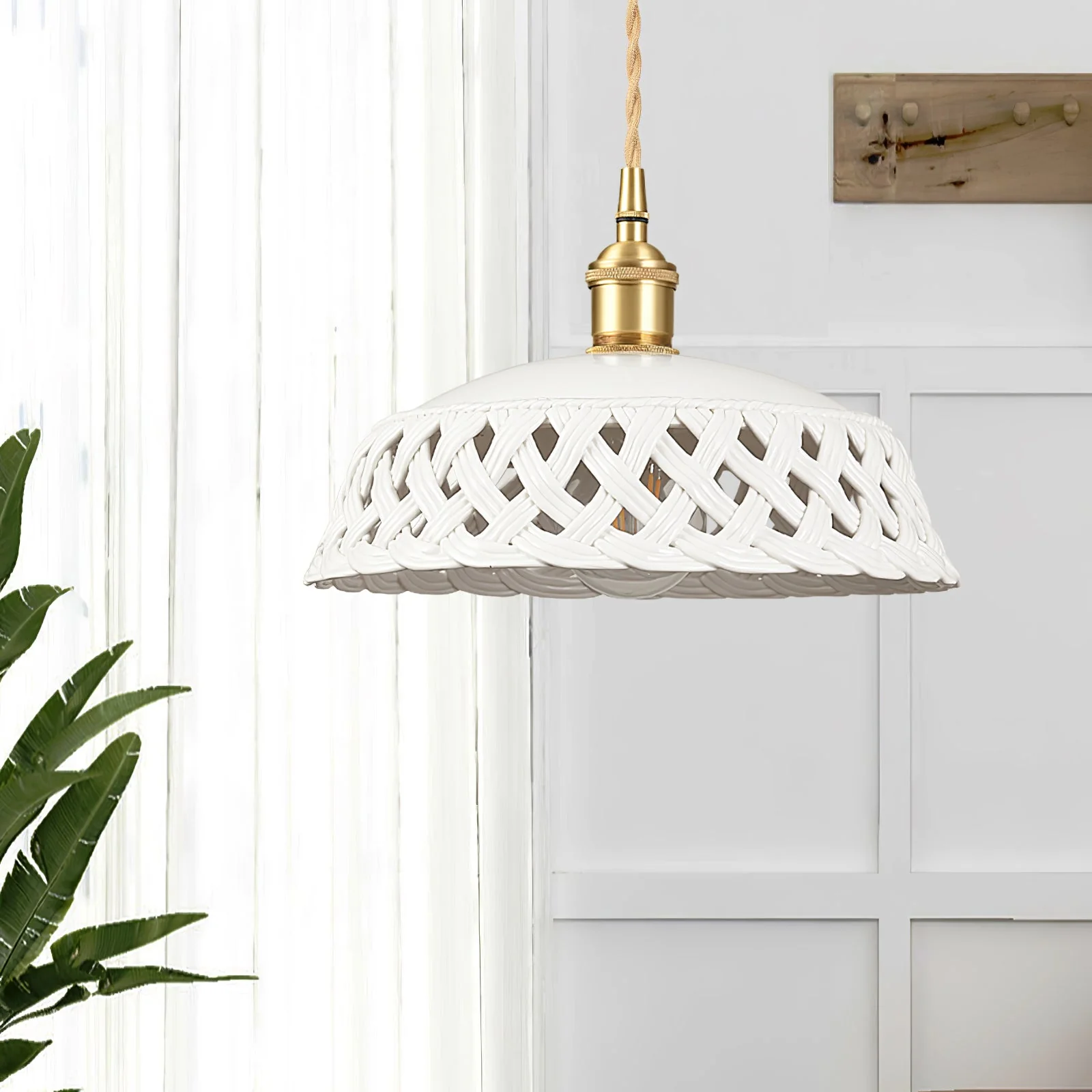 Openwork Ceramic Pendant Swag Light - Image 6