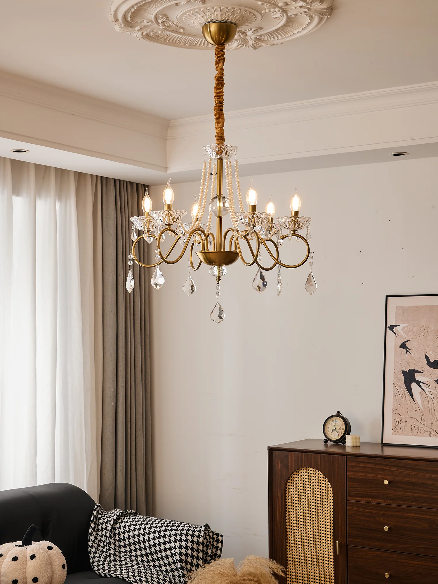 Opulent Pearl Crystal Chandelier - Image 12