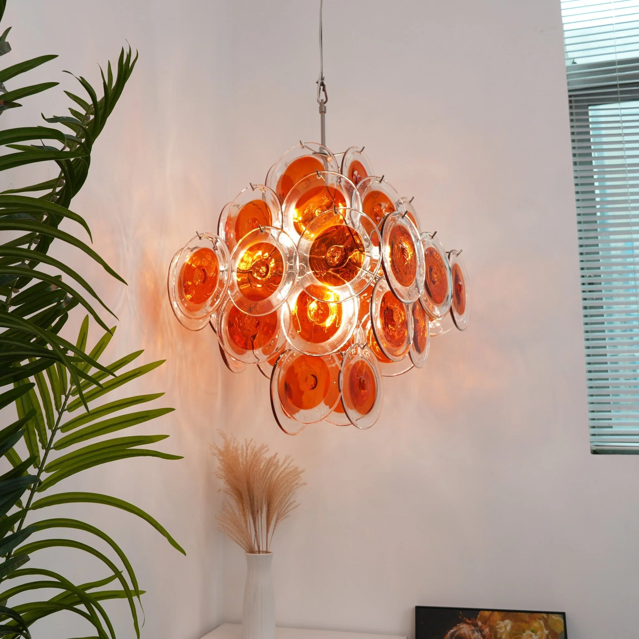 Orange Transparent Murano Disc Chandelier - Image 2