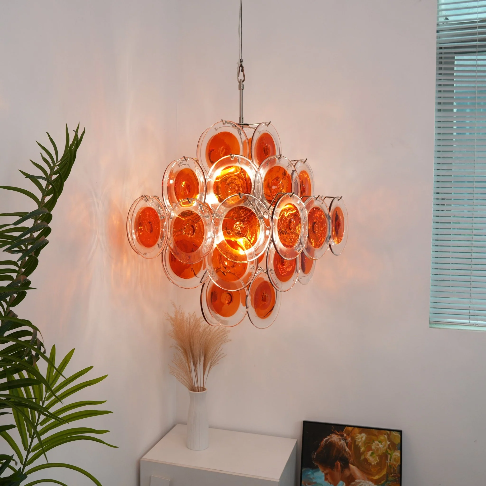 Orange Transparent Murano Disc Chandelier - Image 3
