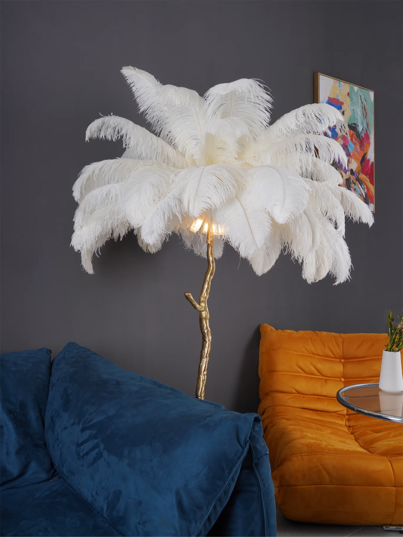 Ostrich Feather Brass Floor Lamp - Image 138