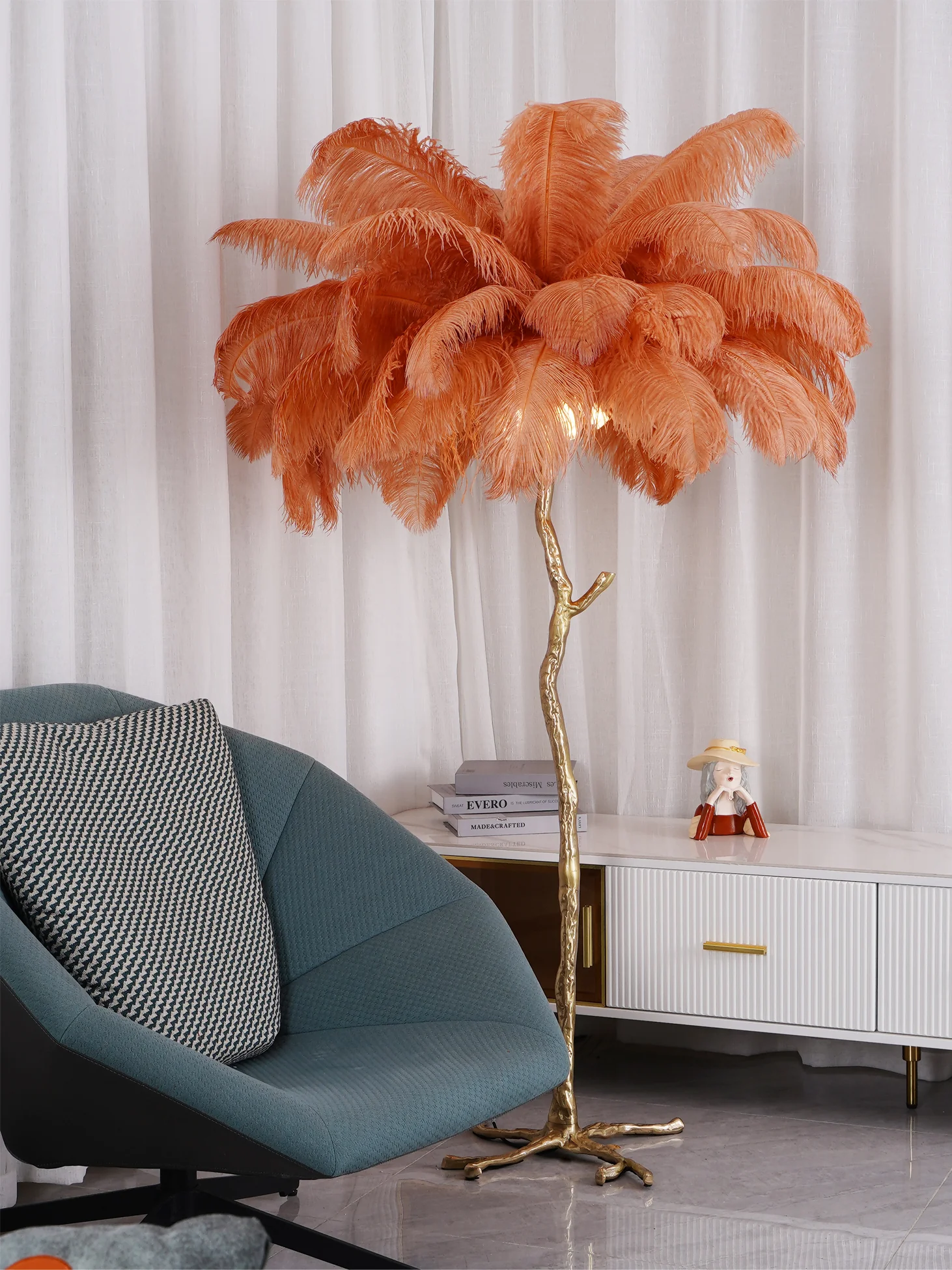 Ostrich Feather Brass Floor Lamp - Image 149