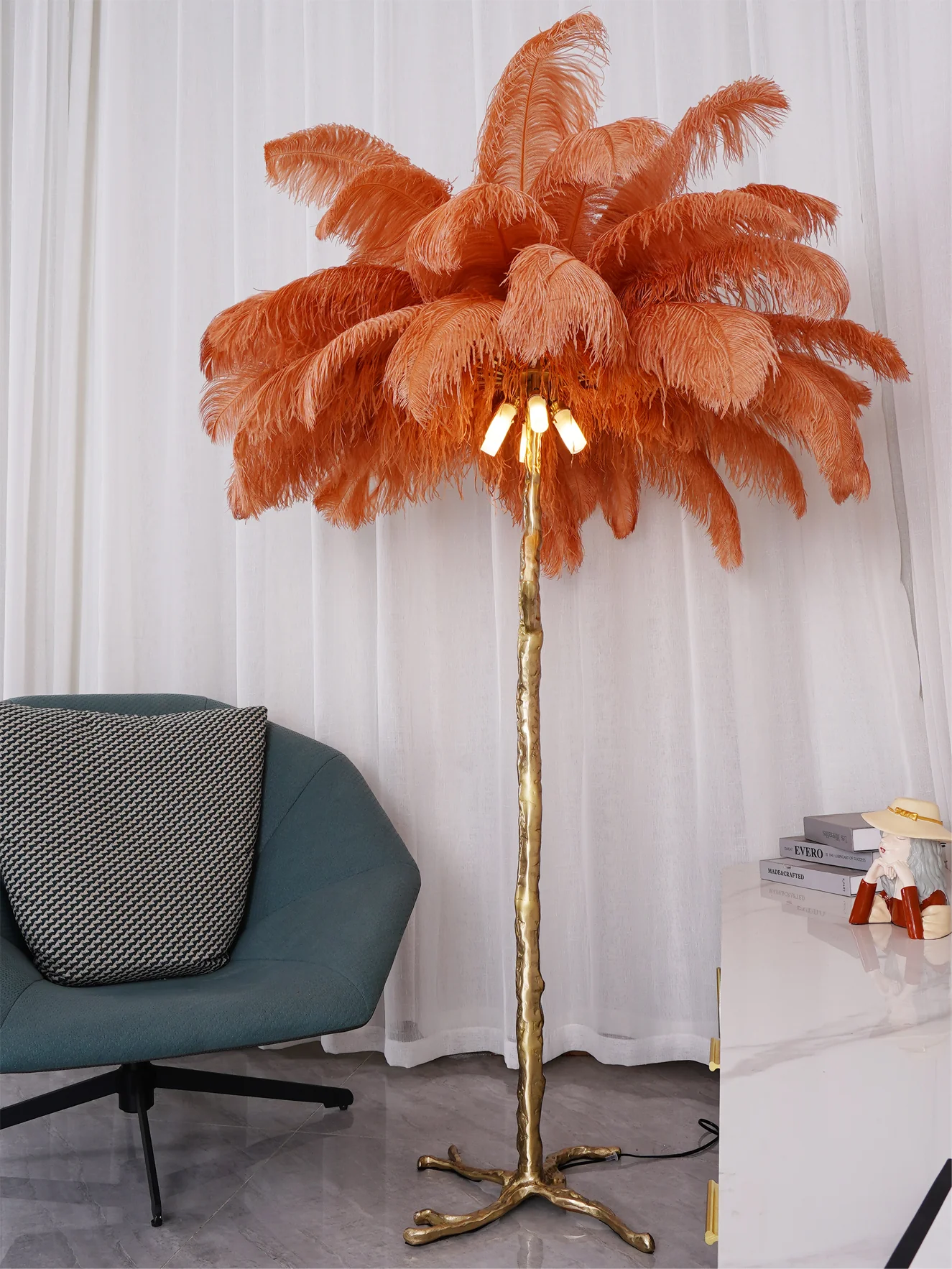 Ostrich Feather Brass Floor Lamp - Image 150