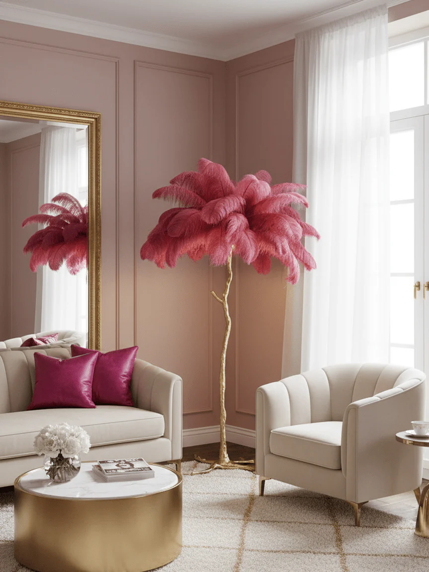 Ostrich Feather Brass Floor Lamp - Image 3