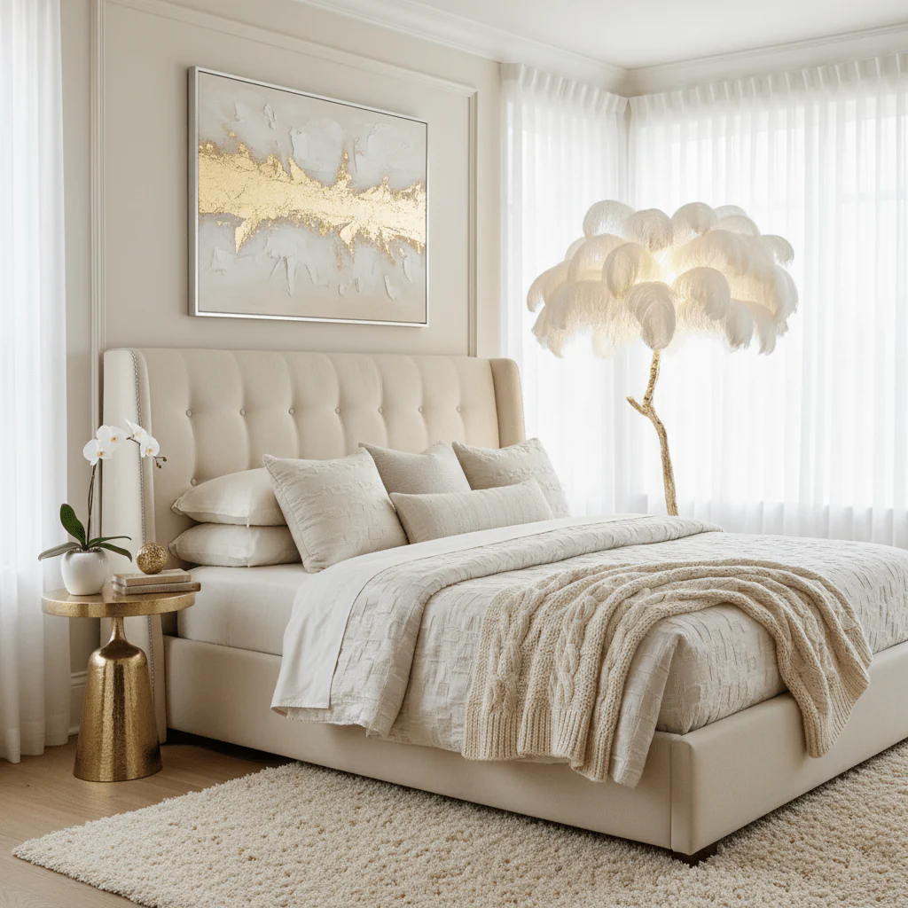 Ostrich Feather Brass Floor Lamp - Image 4
