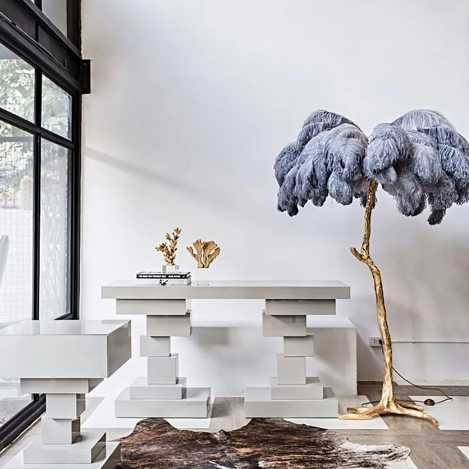 Ostrich Feather Brass Floor Lamp - Image 46