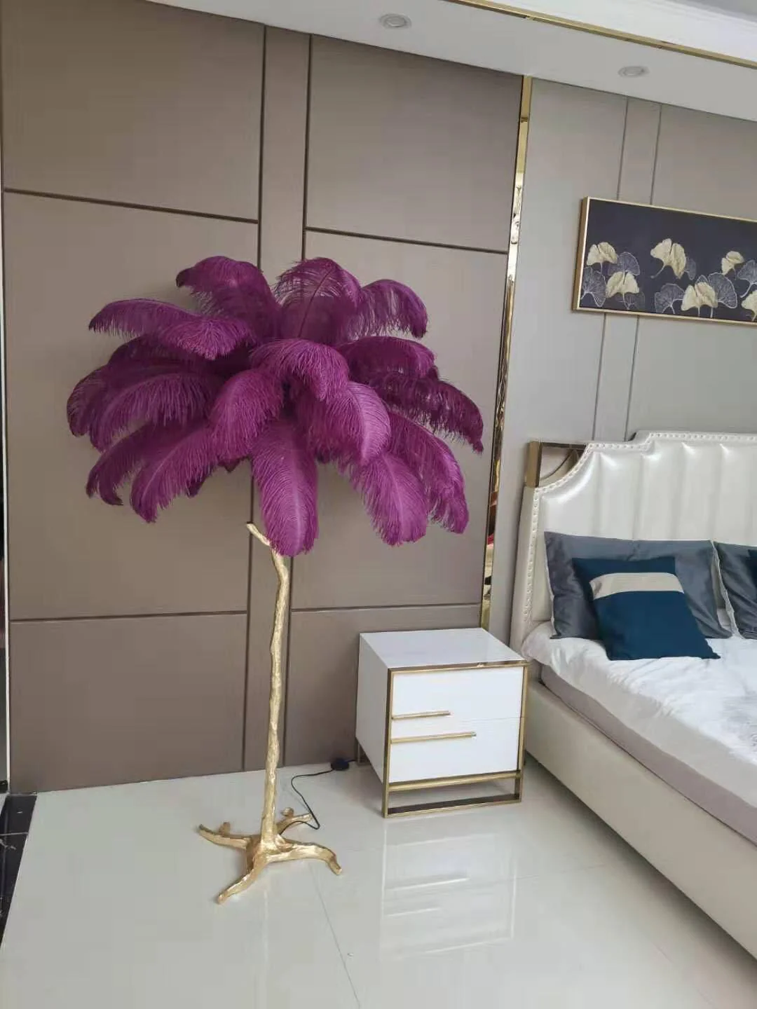 Ostrich Feather Brass Floor Lamp - Image 58