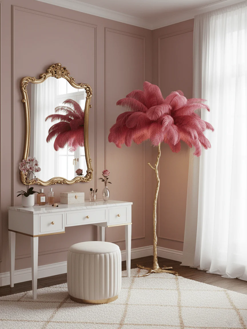Ostrich Feather Brass Floor Lamp - Image 6