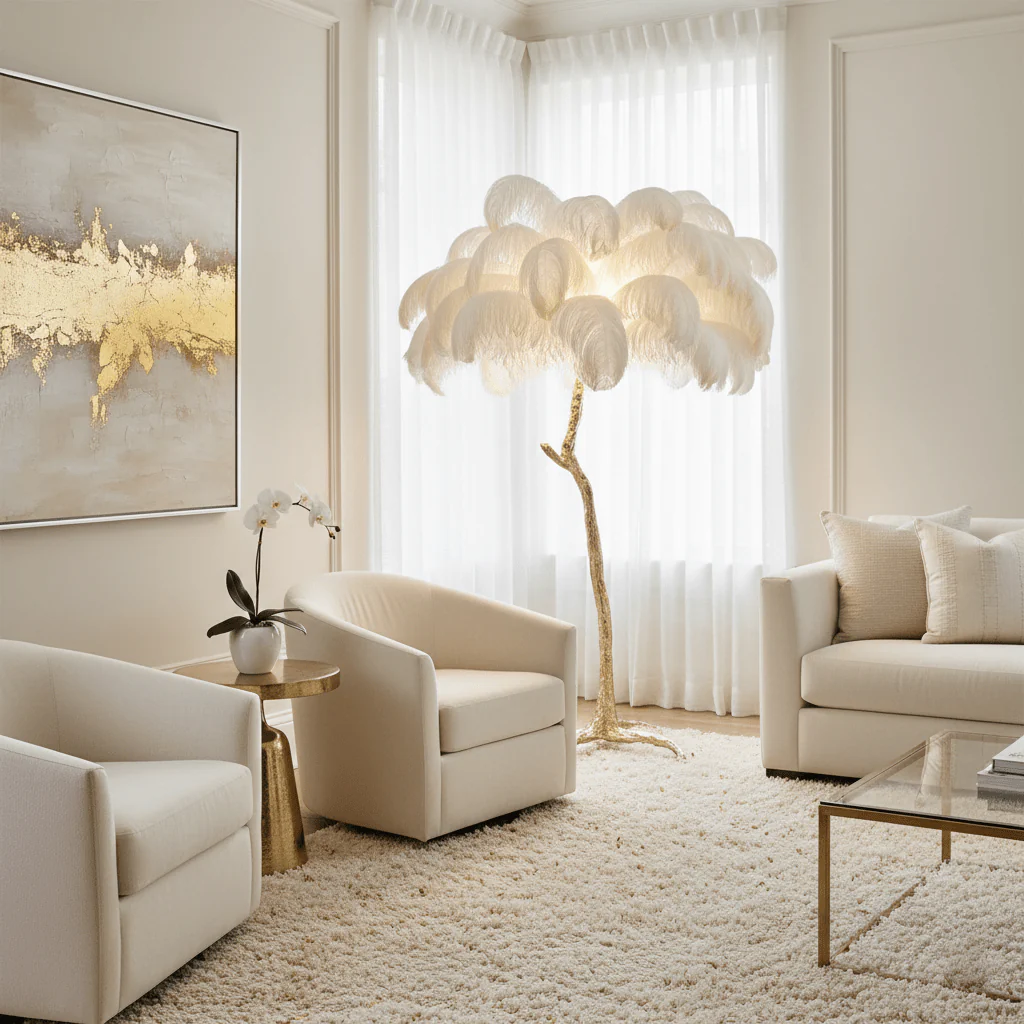 Ostrich Feather Brass Floor Lamp - Image 7
