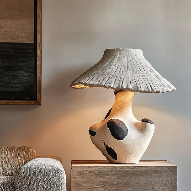 Pebble-Inlay Sculptural Plaster Table Lamp - Image 3
