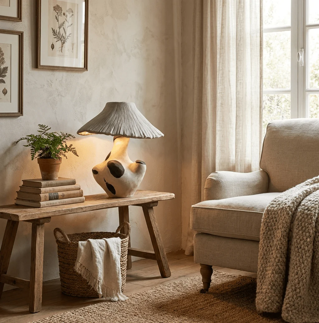 Pebble-Inlay Sculptural Plaster Table Lamp - Image 7