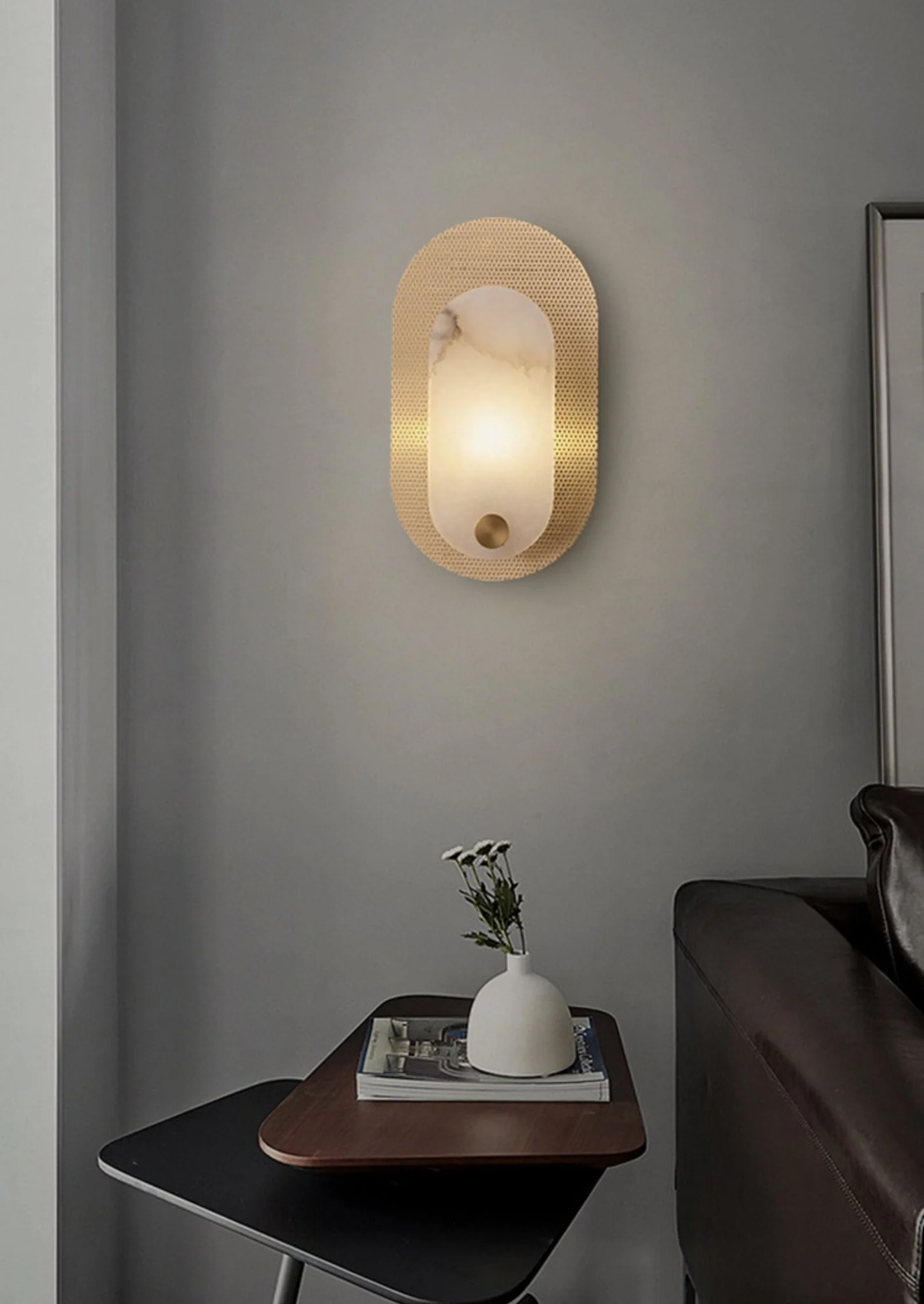 Perforated Oval Alabaster Wall Sconce - Image 3