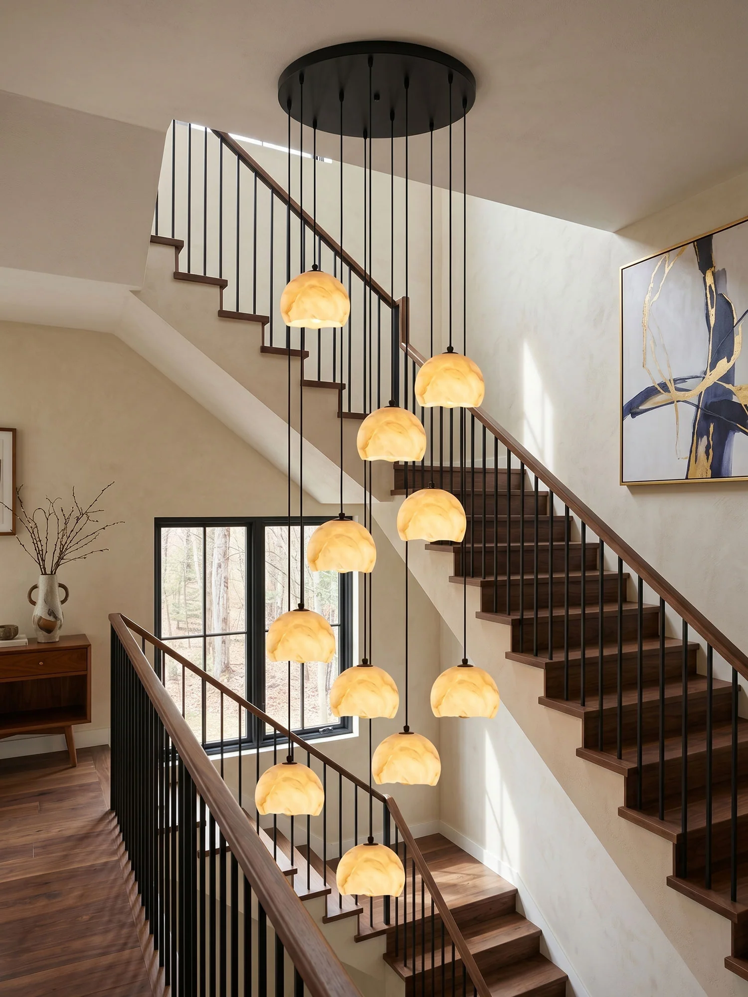 Petal Alabaster Dome Staircase Chandelier - Image 3