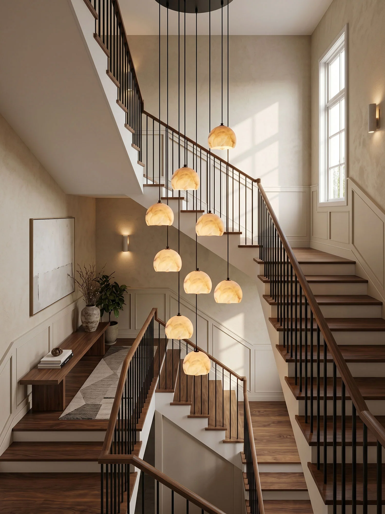 Petal Alabaster Dome Staircase Chandelier - Image 6